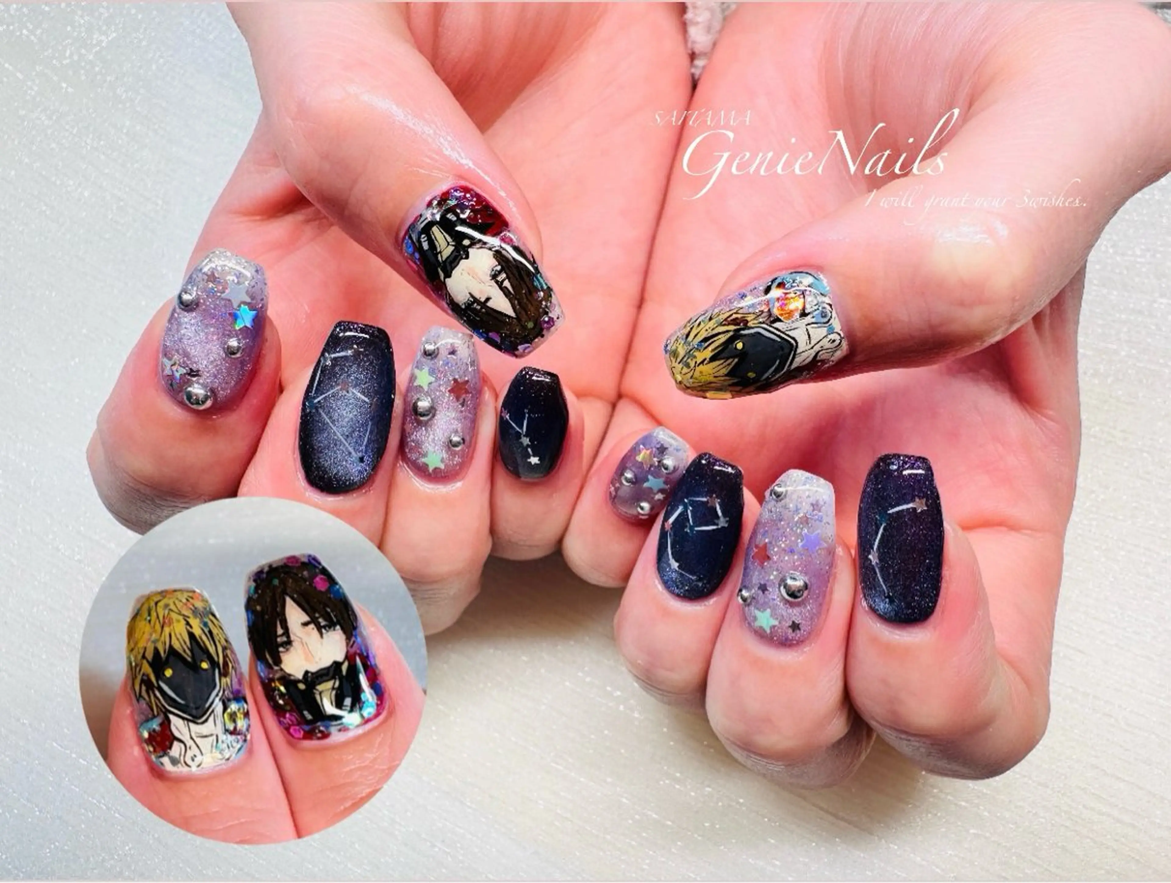 メンズ ネイル アートネイル 氷ネイル・うるうるネイル ロングネイル メンズネイル 持ち込み Genie Nailsのネイルデザイン