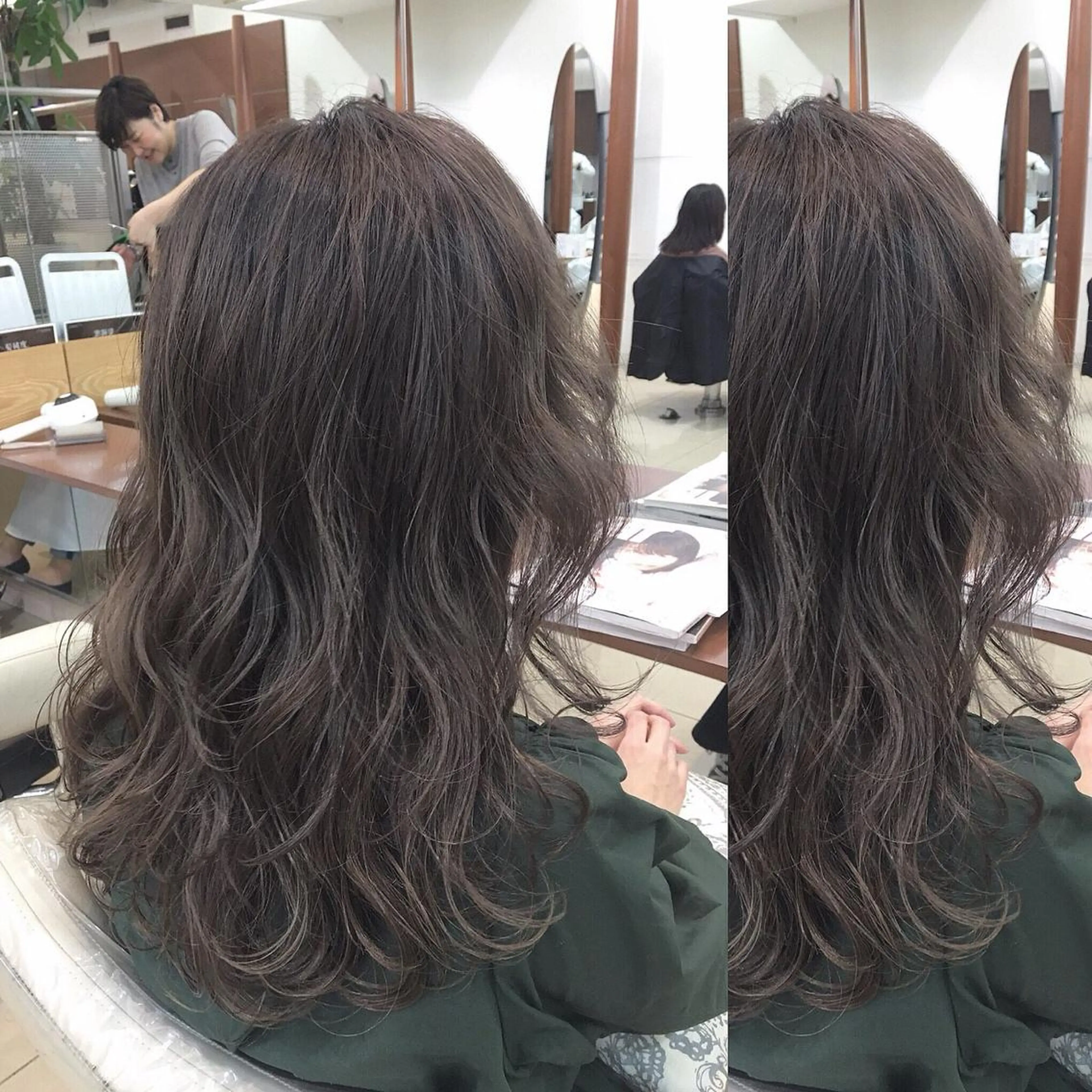 ロング 髪質改善 縮毛矯正 トリートメント 酸熱トリートメント ヘアカラー トリートメント コテ巻き風パーマ 河島恭平のヘアスタイル