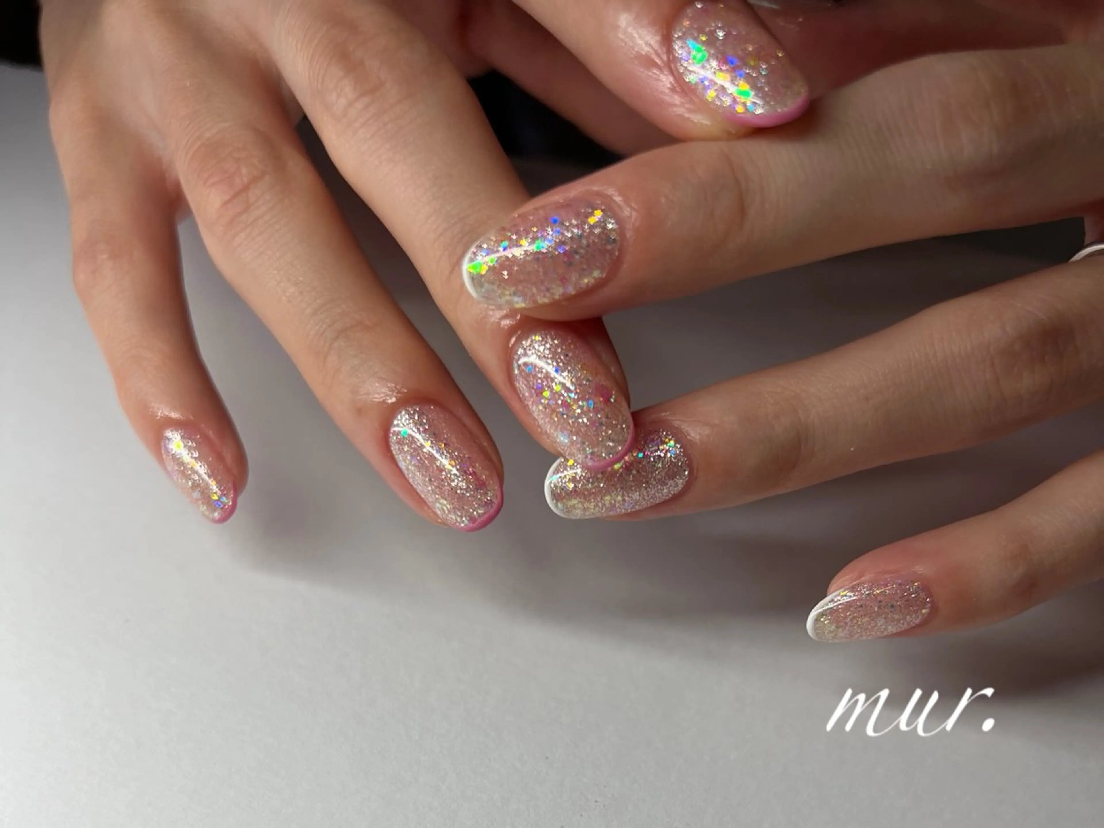 ネイル フレンチネイル ジェルネイル キラキラネイル 韓国ネイル ラメ(グリッター) nailsalon mur.のネイルデザイン