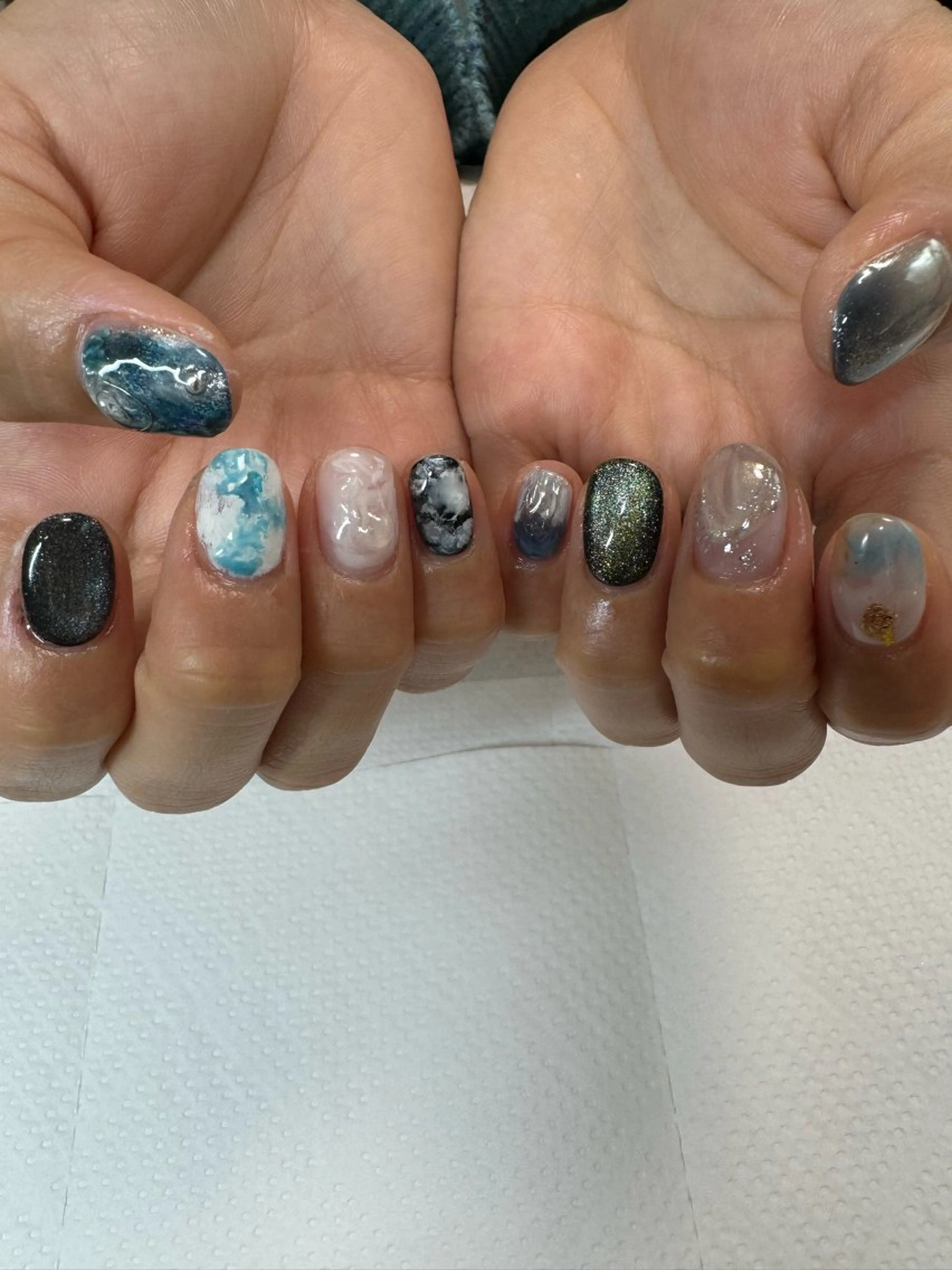 ネイル フレンチネイル ハート ロングネイル マグネットネイル ミラーネイル MH_ Nailのネイルデザイン