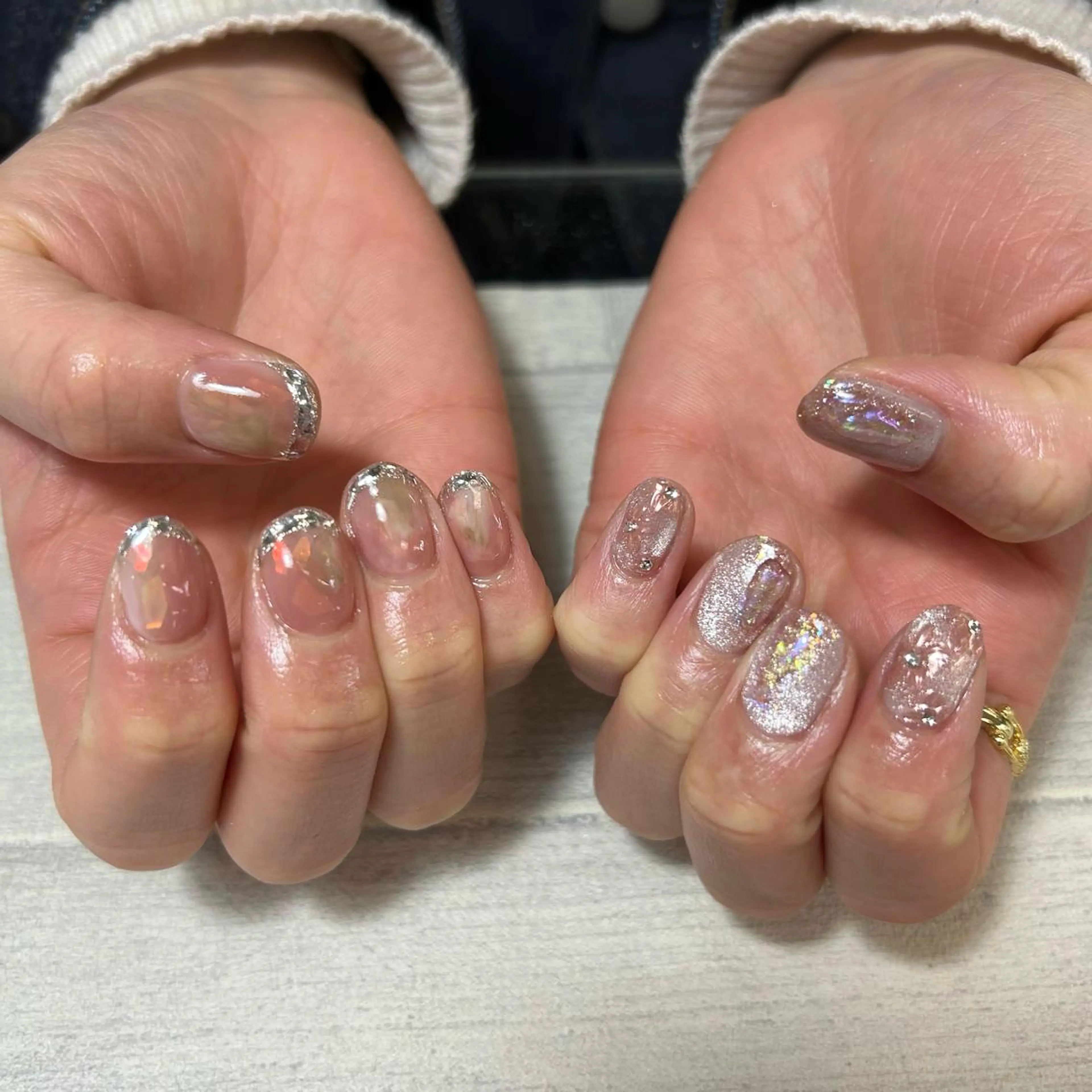 ネイル フレンチネイル ガラスフレンチ マグネットネイル ♥Zina YUKI♥のネイルデザイン
