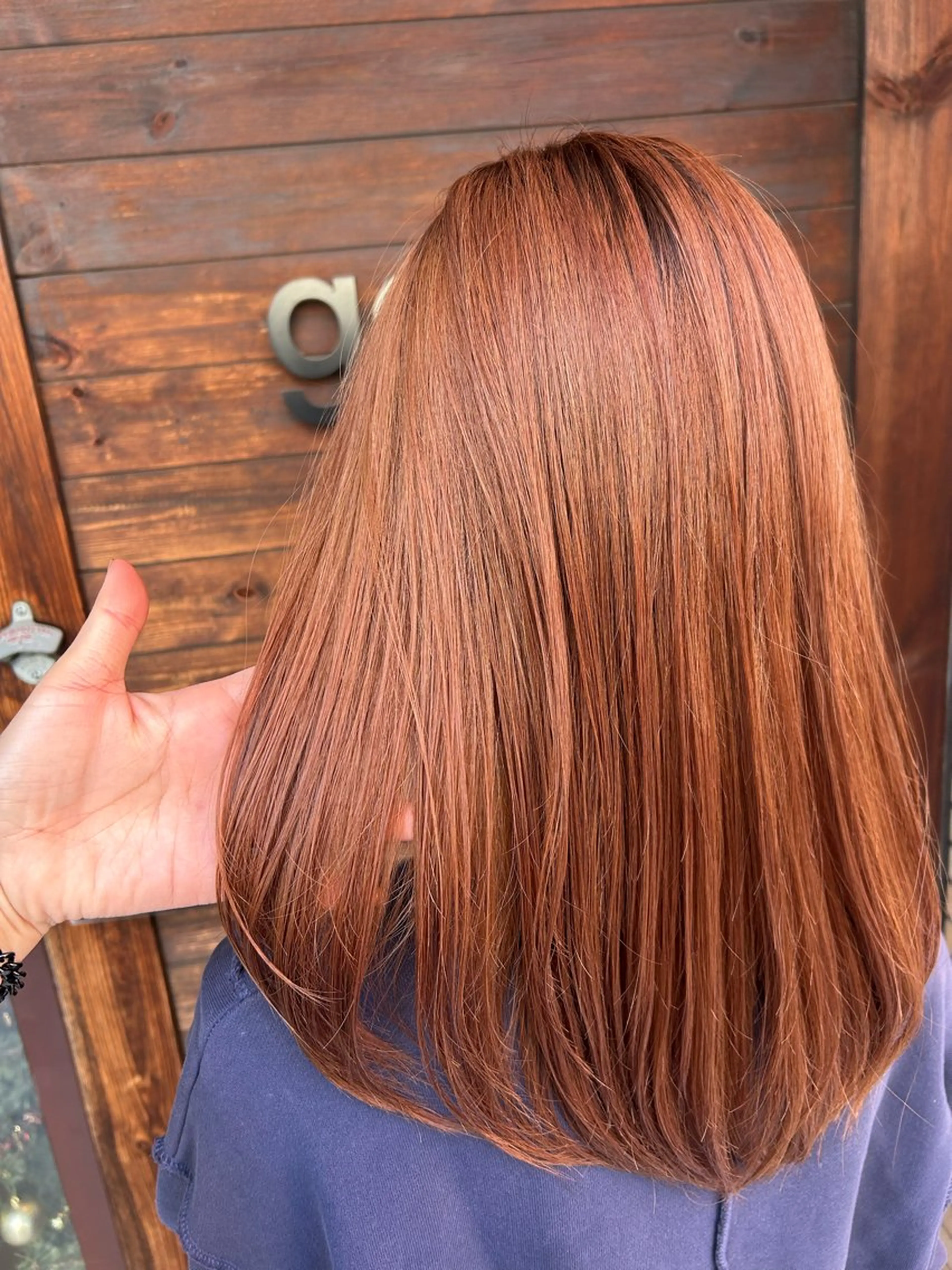 ロング カラー ブリーチ ブラウンカラー ブリーチなしカラー オレンジ オレンジブラウン カット ヘアカラー トリートメント ヘアセット goen hair lounge（ゴエン）所属・米村（北岡）慶子 お店変わりました！のヘアスタイル