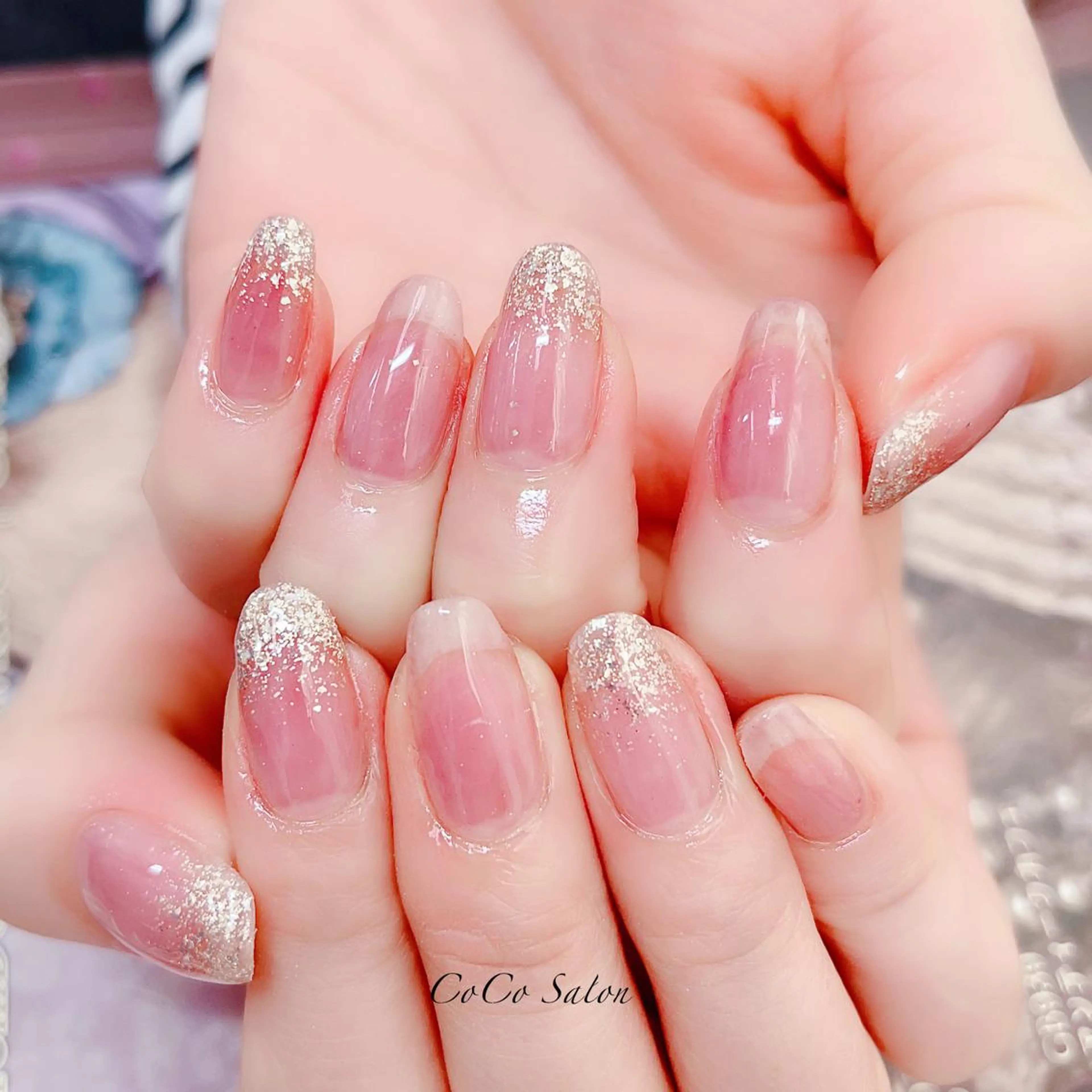ネイル 長さ出し ジェルネイル キラキラネイル 韓国ネイル オフィスネイル CoCoSalon ネイル/まつ毛予約のネイルデザイン