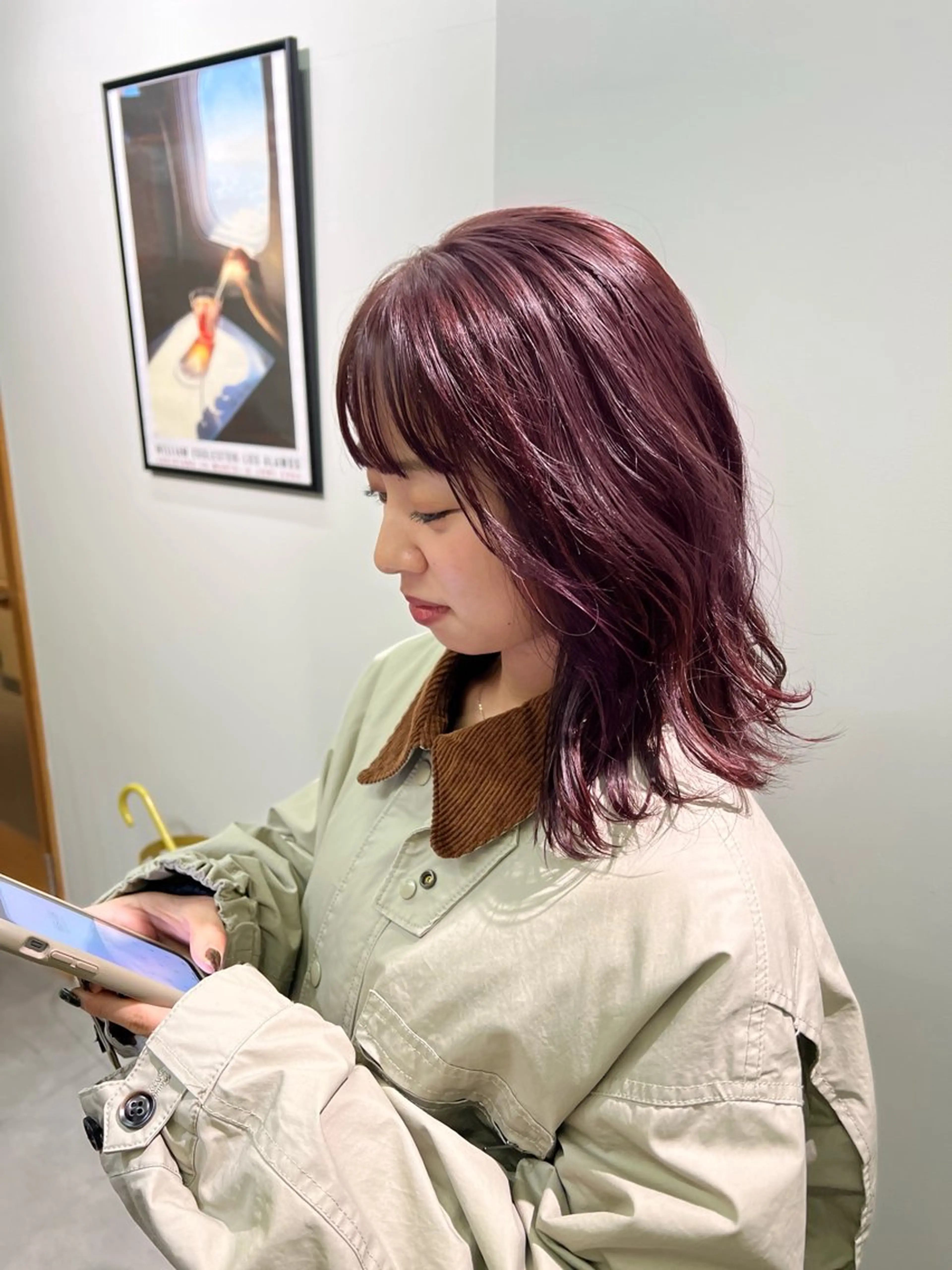 セミロング カラー レッドカラー コノカ暖色カラー/ 透明感カラーのヘアスタイル