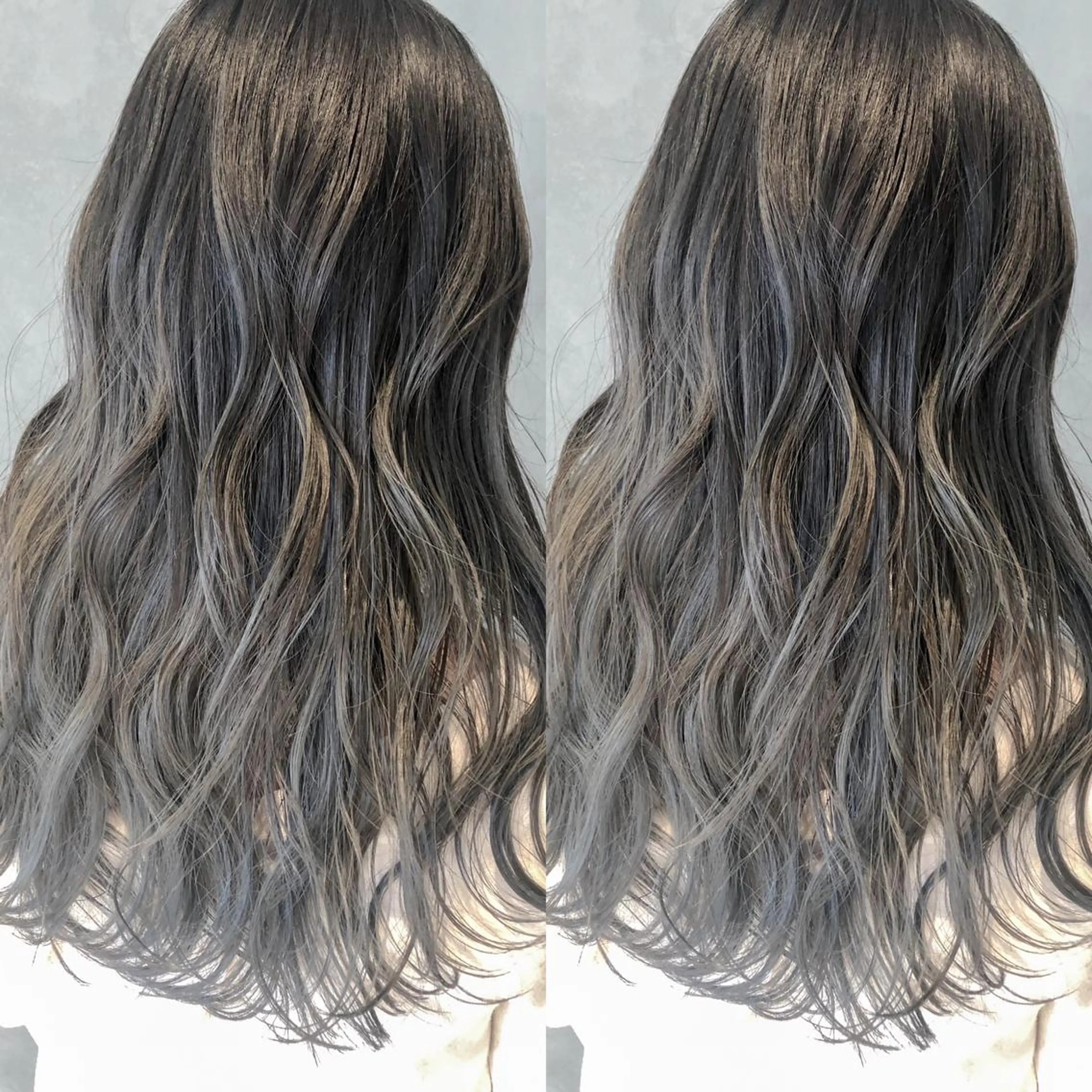 ロング カラー バレイヤージュ グレージュ レイヤーカット 長谷川 沙紀のヘアスタイル