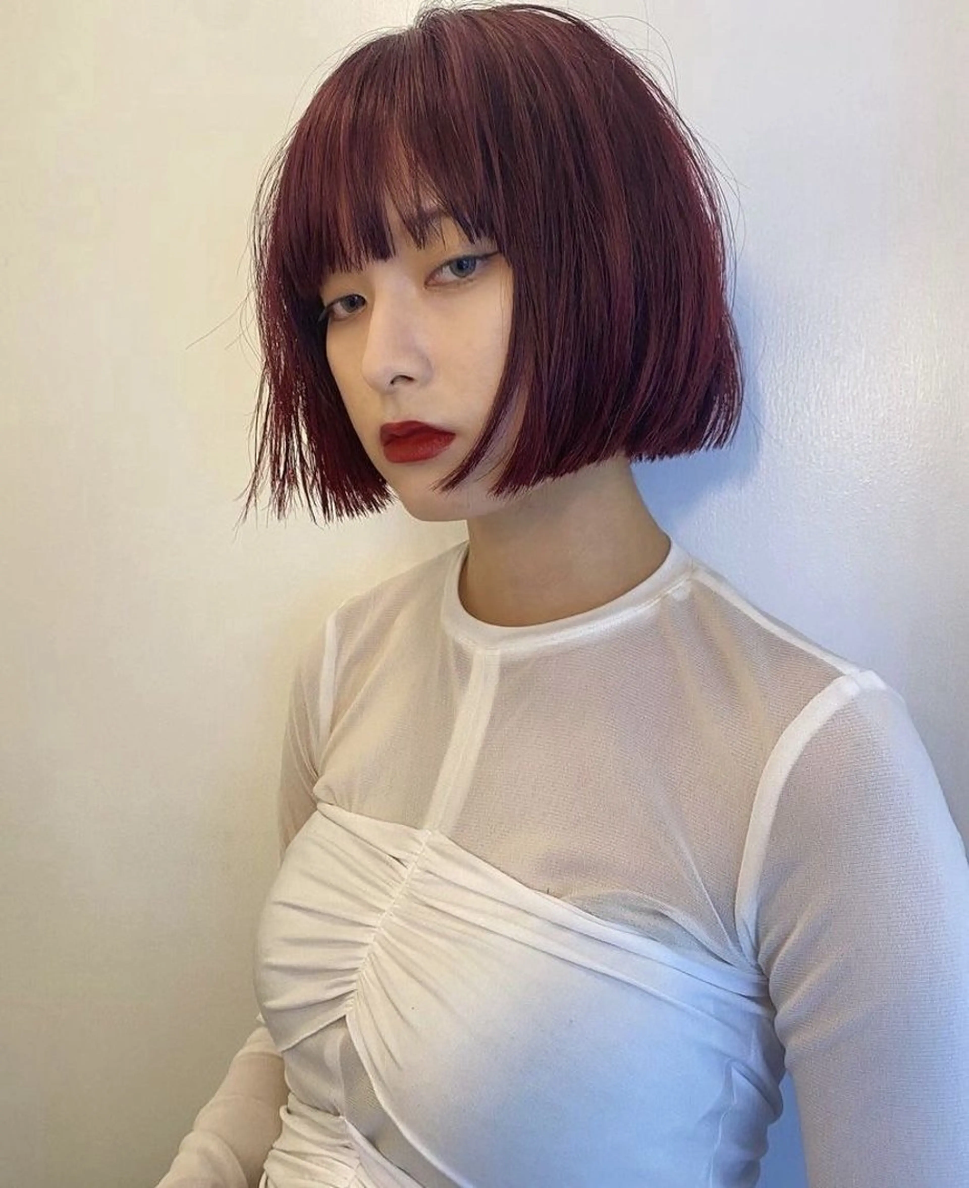 カラー ボルドーカラー K.Koji ショートボブ/ボブのヘアスタイル