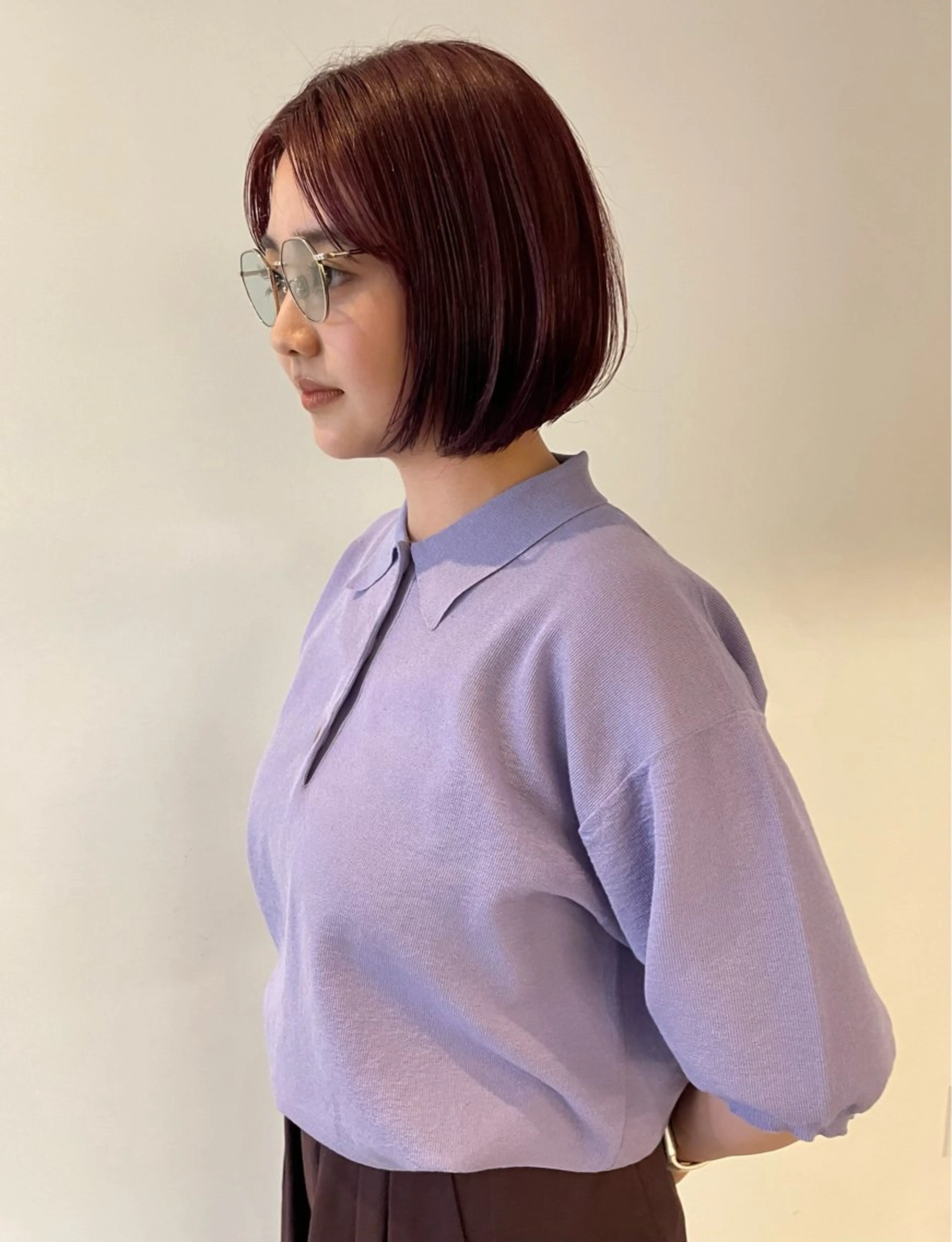 ショート カラー ボブレイヤー ボブ レイヤーカット ヘアカラー トリートメント MIU/ルーツカラー ボブ/顔周りレイヤーのヘアスタイル