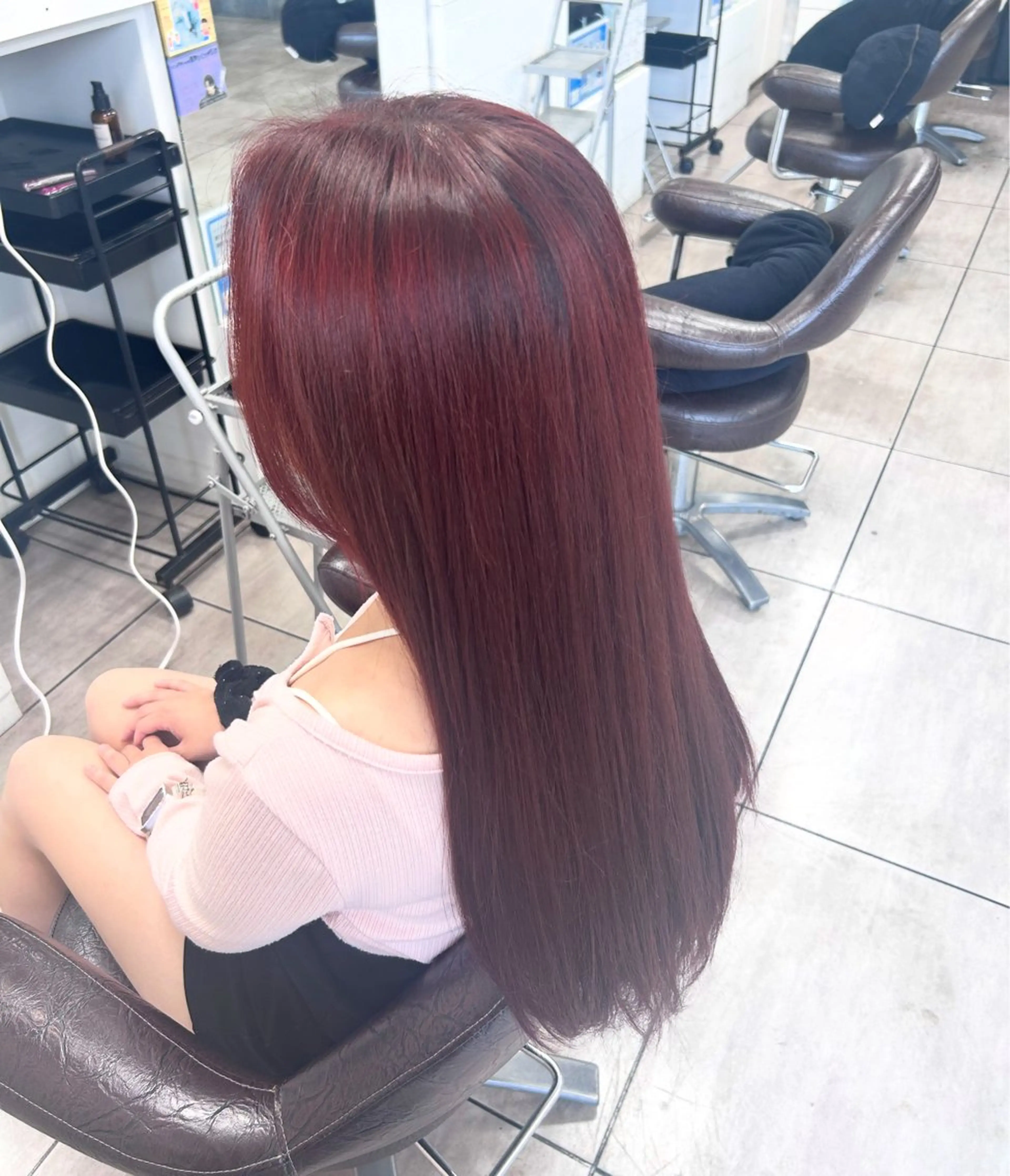 ロング カラー ブリーチ ブリーチなしカラー ピンクカラー ヘアカラー よしい あまねのヘアスタイル
