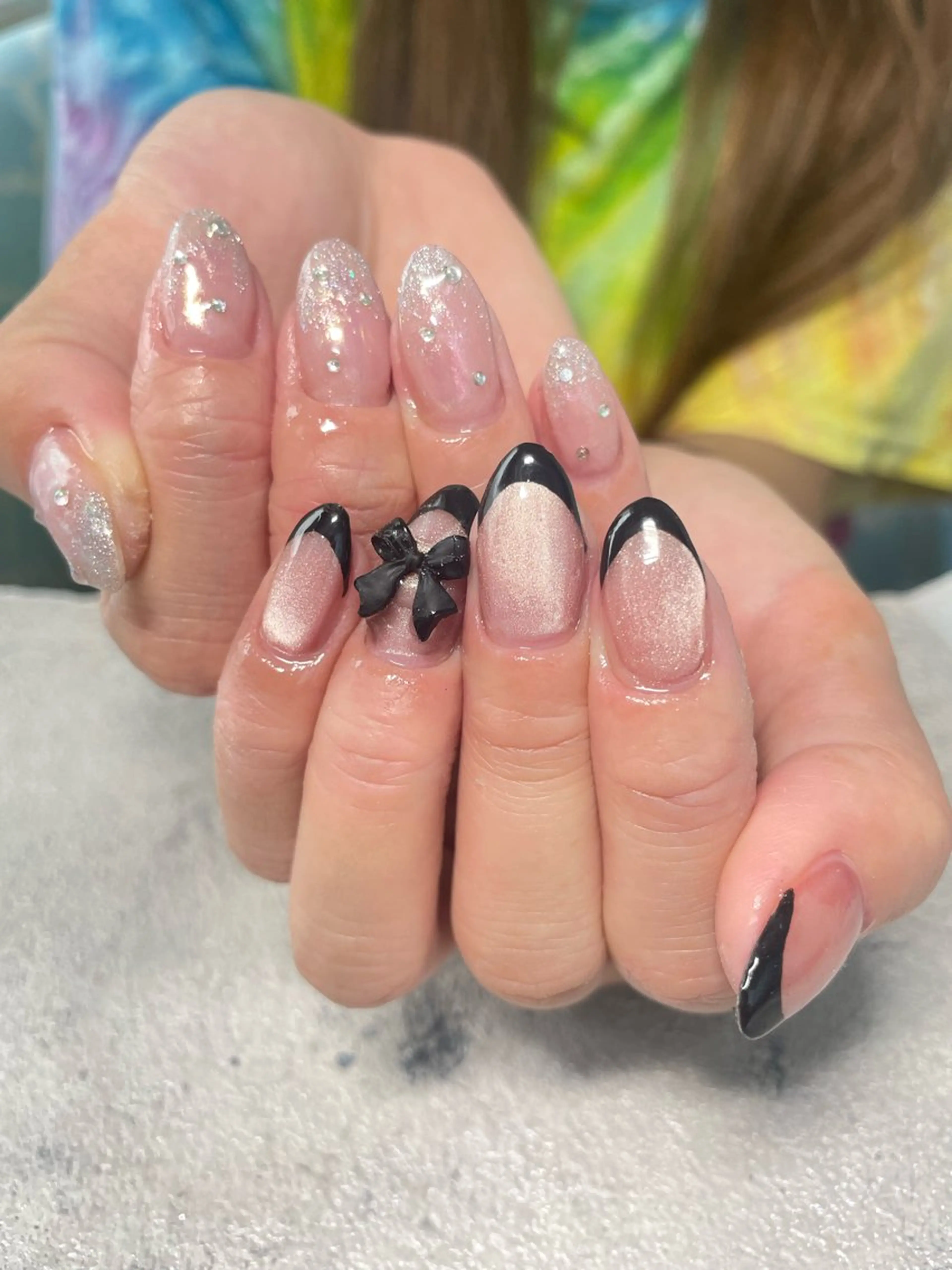 ネイル フレンチネイル マグネットネイル リボン ワンホンネイル はるひな ねいるのネイルデザイン