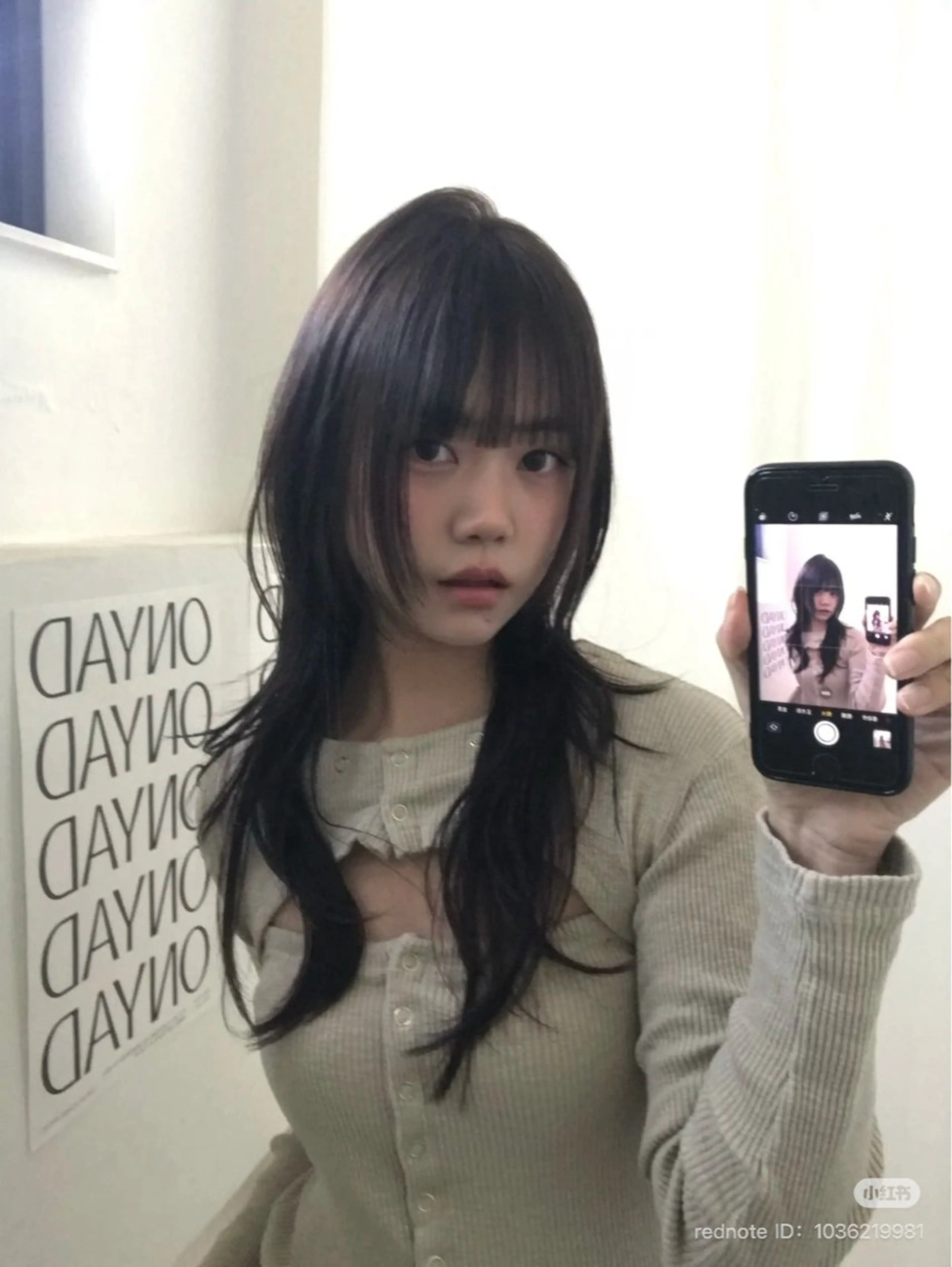 セミロング カラー パーマ 顔周りカット 小顔カット カット ヘアカラー ハッシュカット/ 韓国ヘア☽⋰mahoのヘアスタイル