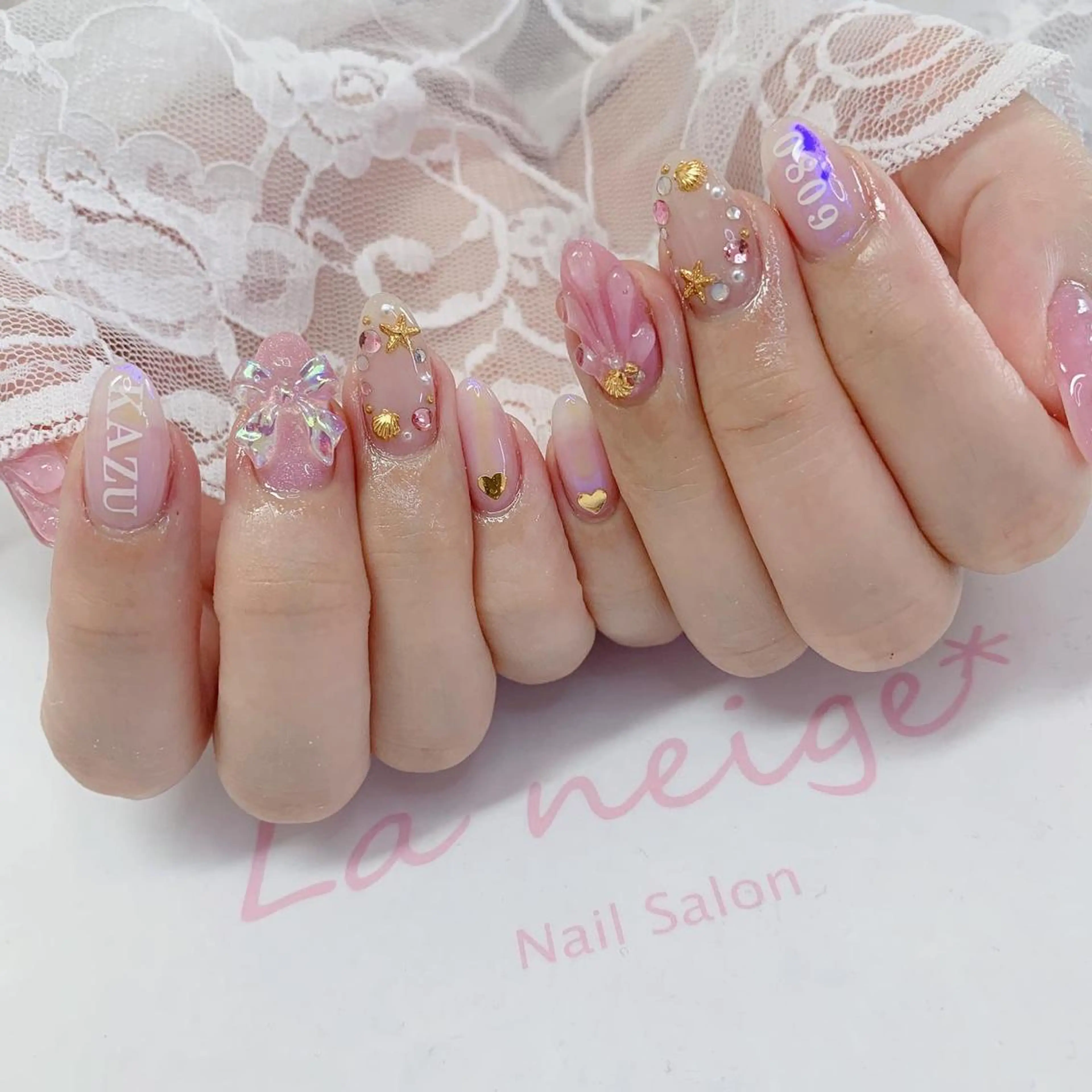 ネイル リボン ハンドネイル La neige* yuki 🥯🍑のネイルデザイン