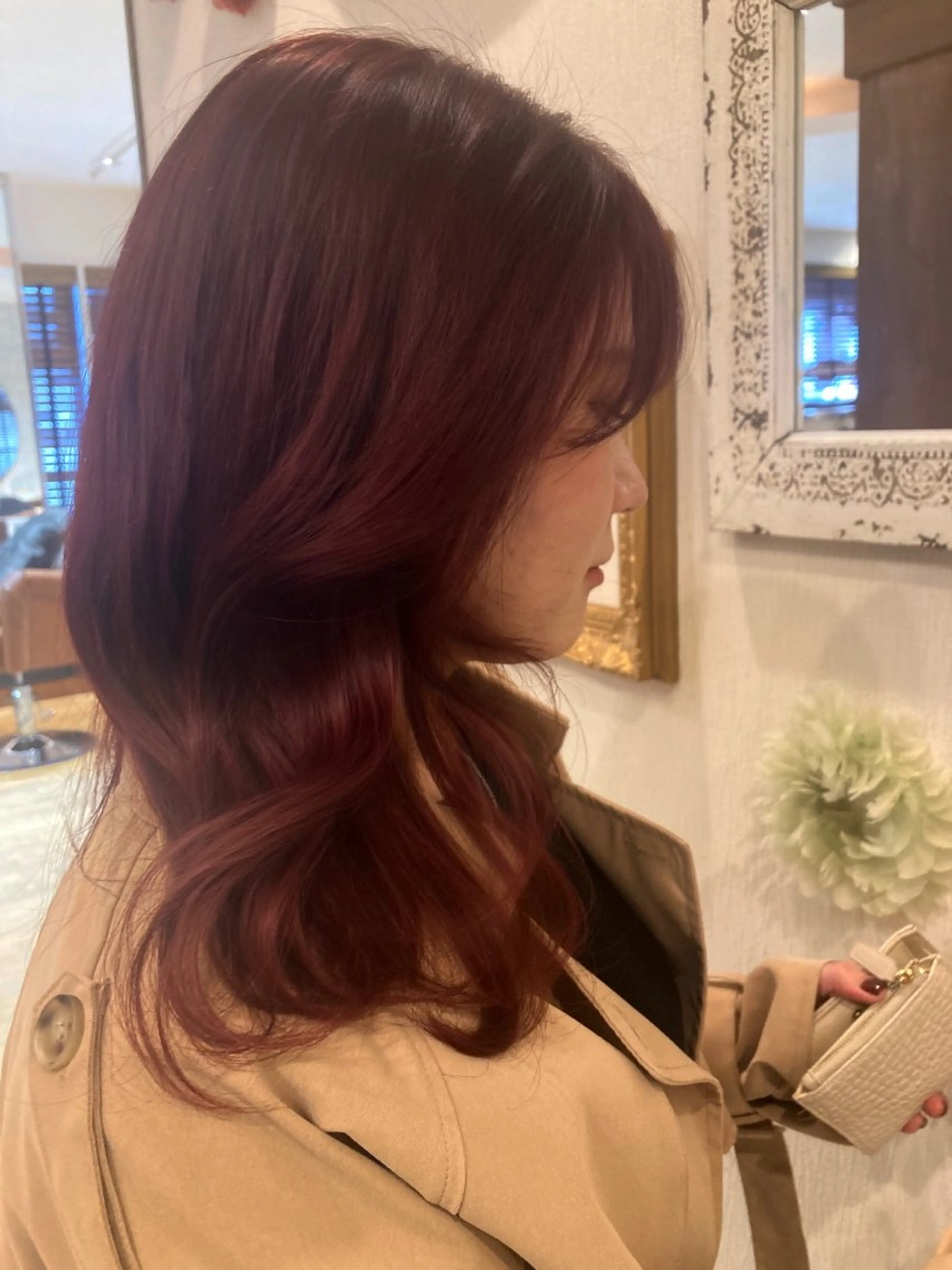 セミロング カラー レッドカラー トレンドヘア ♥kanaのヘアスタイル