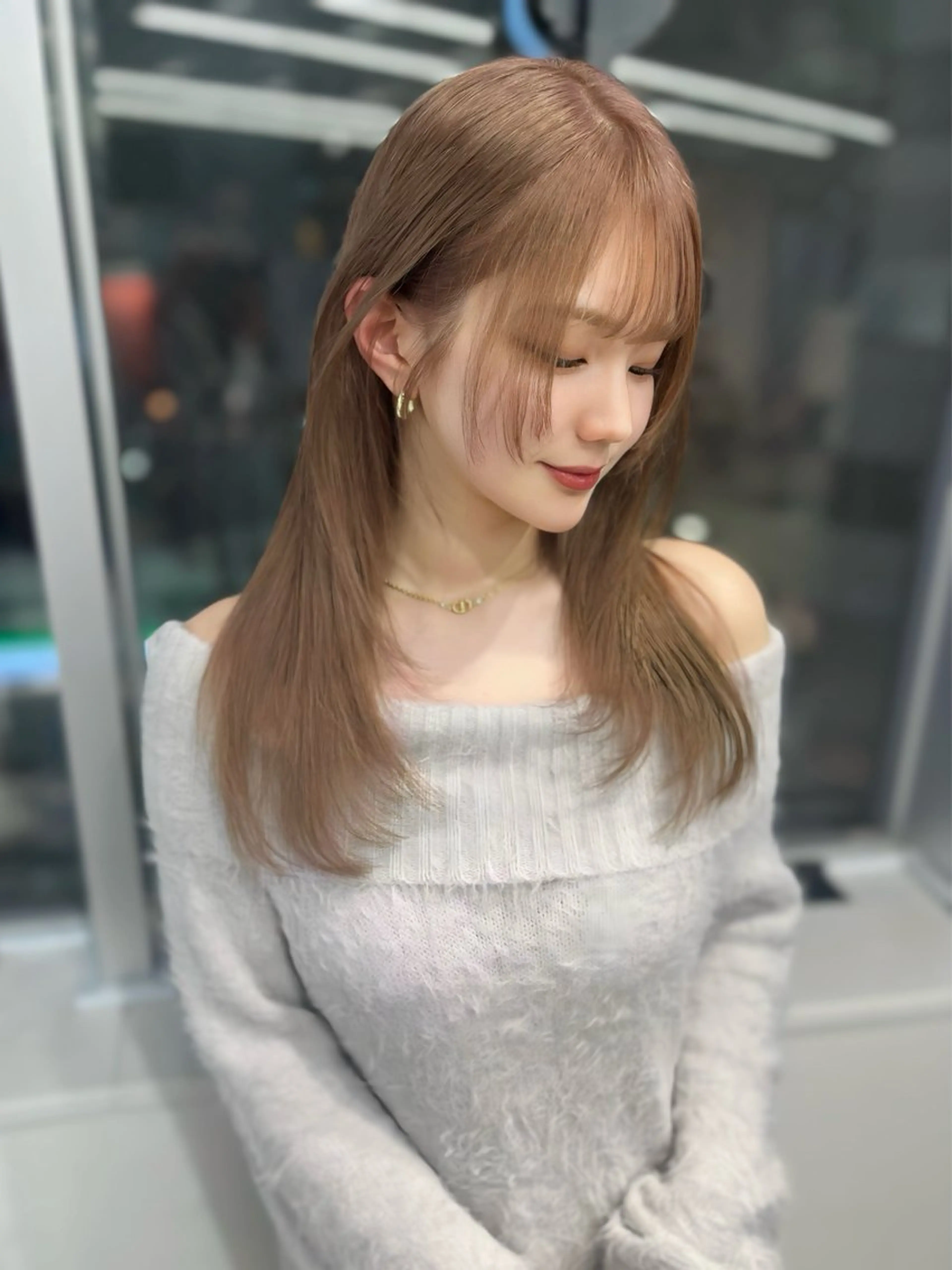 セミロング カラー カット ヘアカラー 韓国レイヤー/新宿/ 髪質改善/岡崎のヘアスタイル
