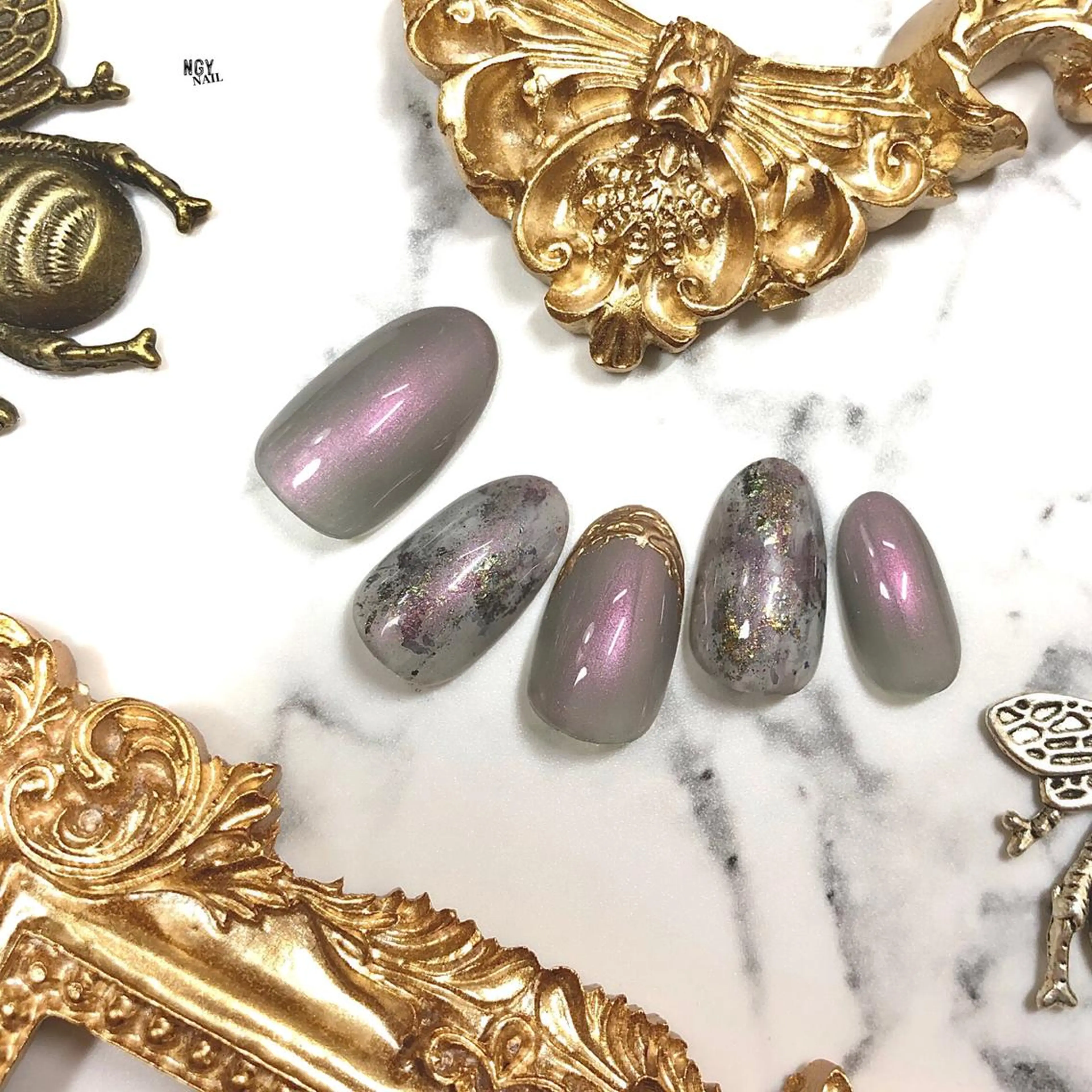 ネイル フレンチネイル ジェルネイル 大理石ネイル(マーブル) ミラーネイル ニュアンスネイル NAIL NOWのネイルデザイン