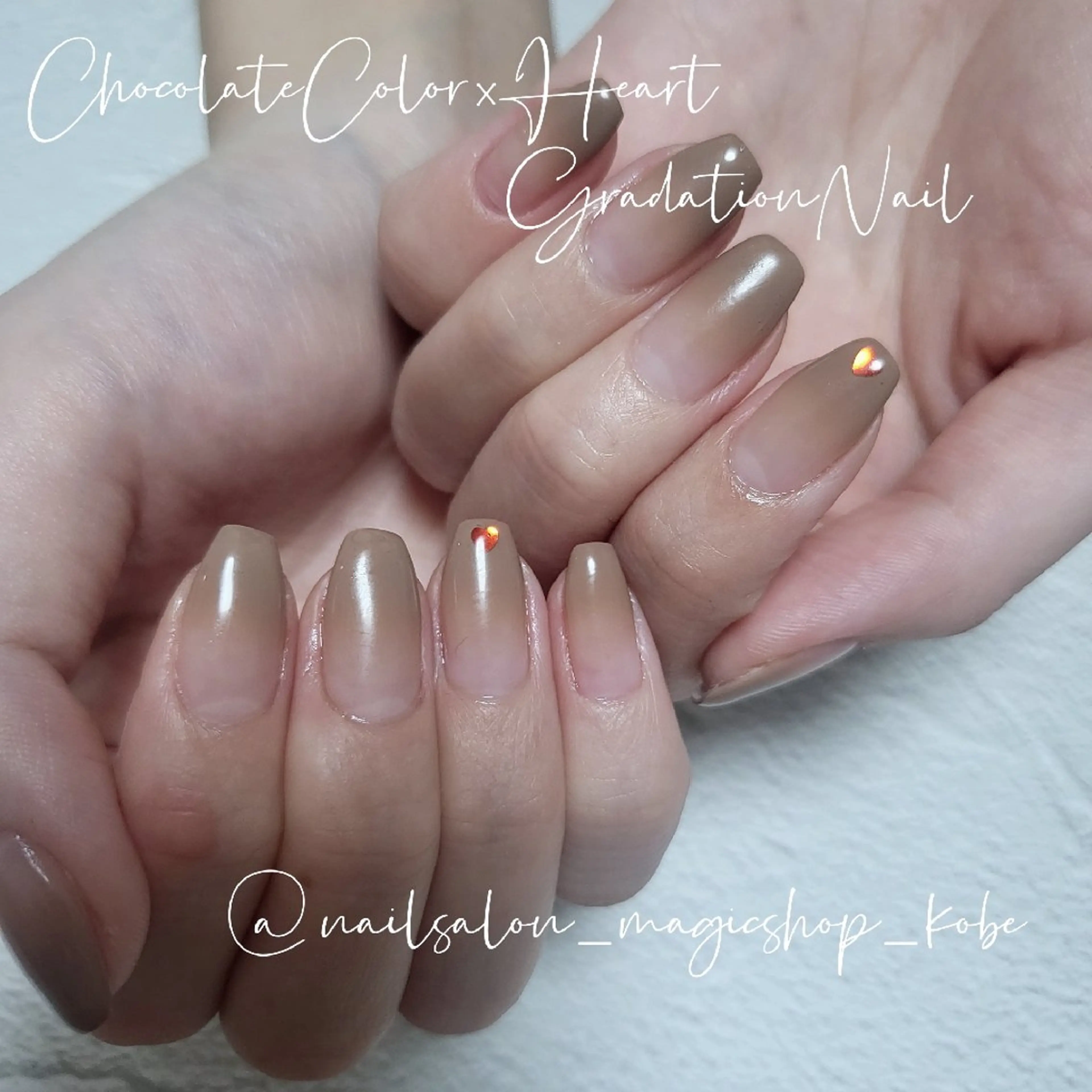 ネイル ブラウン ジェルネイル グラデーション ハート 赤色 ハンドネイル Nailsalon MagicShopのネイルデザイン