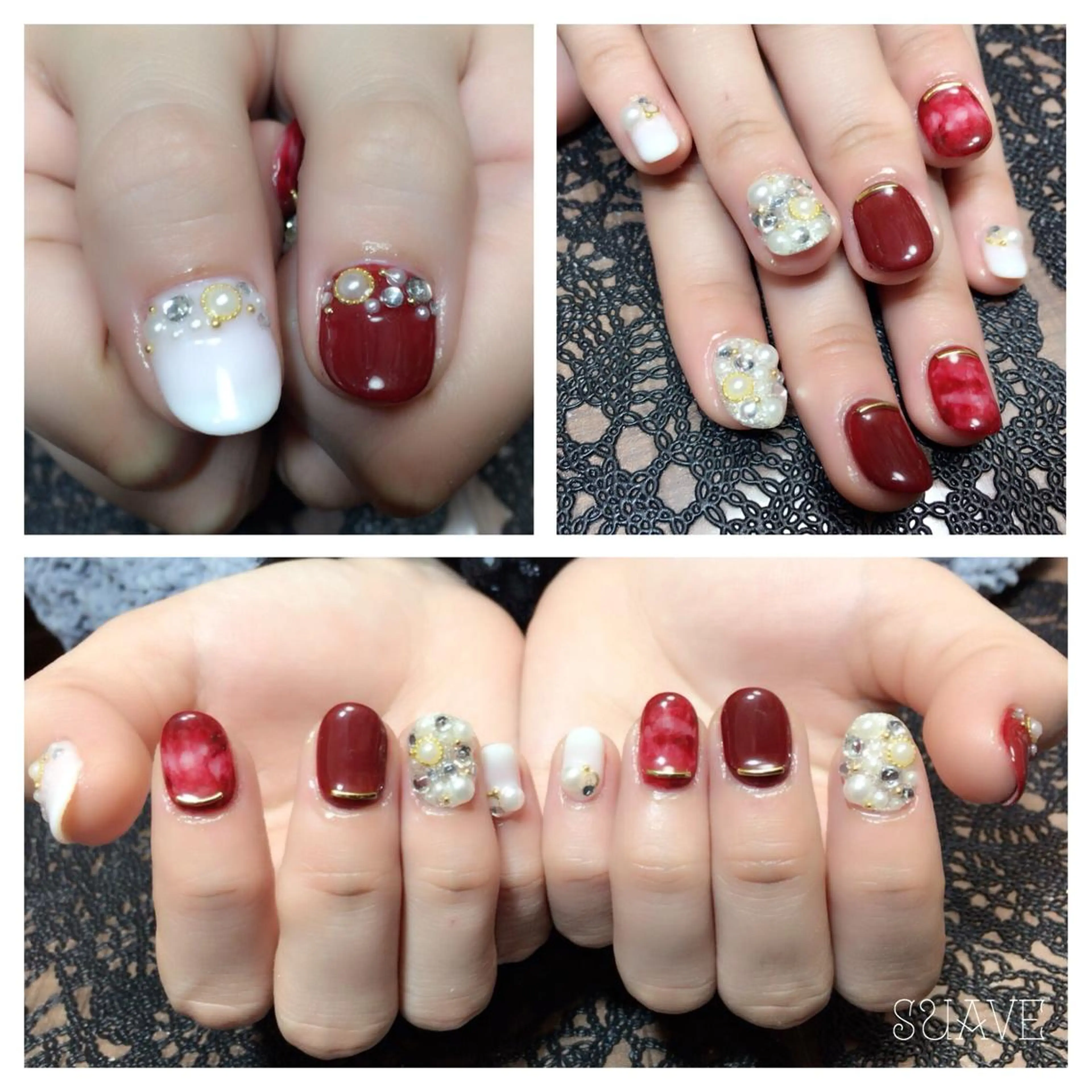 ネイル 成人式 ジェルネイル 赤色 ストーンネイル Nail Suave (シュアーヴ)のネイルデザイン