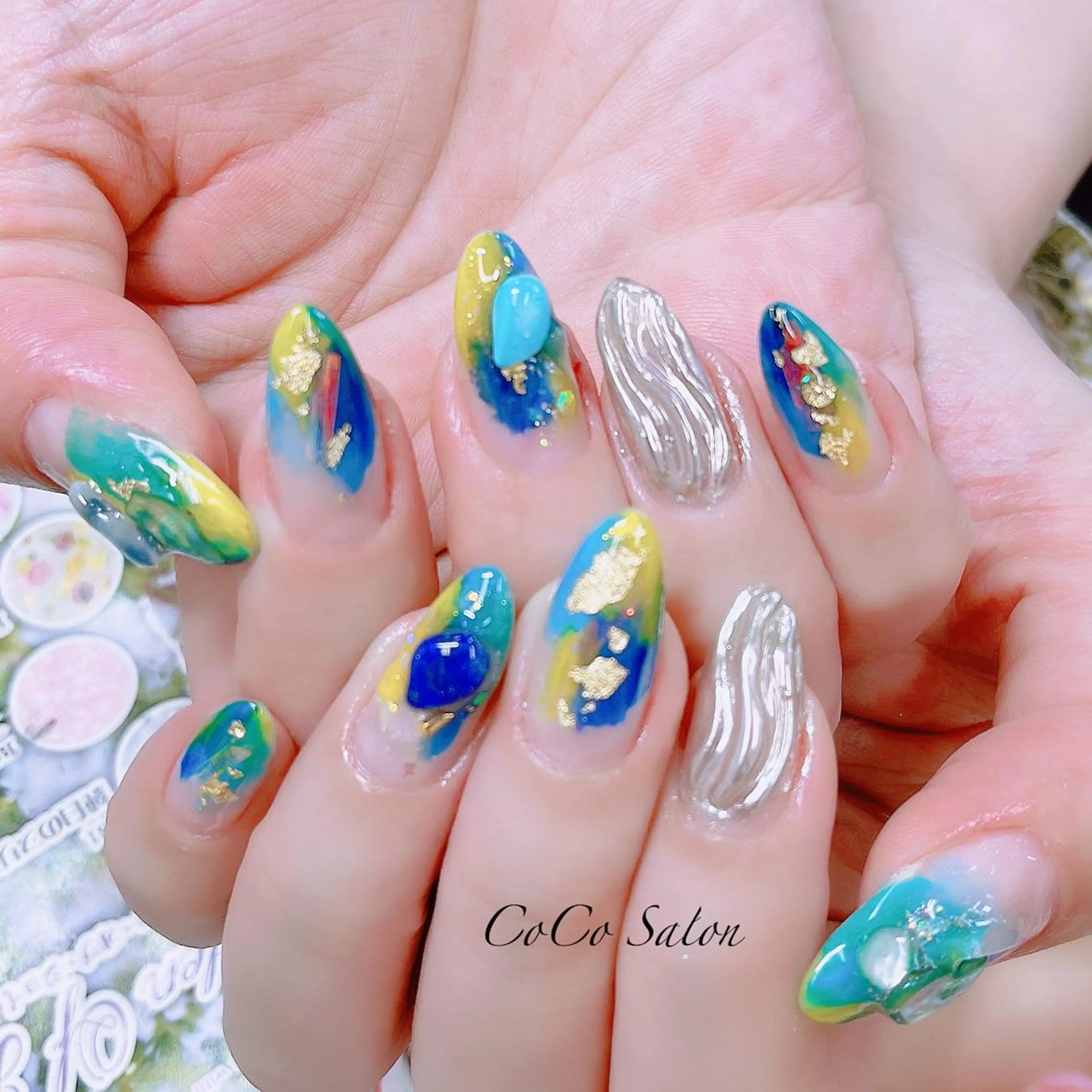 ネイル ブルー 成人式 長さ出し ジェルネイル グラデーション ハンドネイル CoCoSalon ネイル/まつ毛予約のネイルデザイン