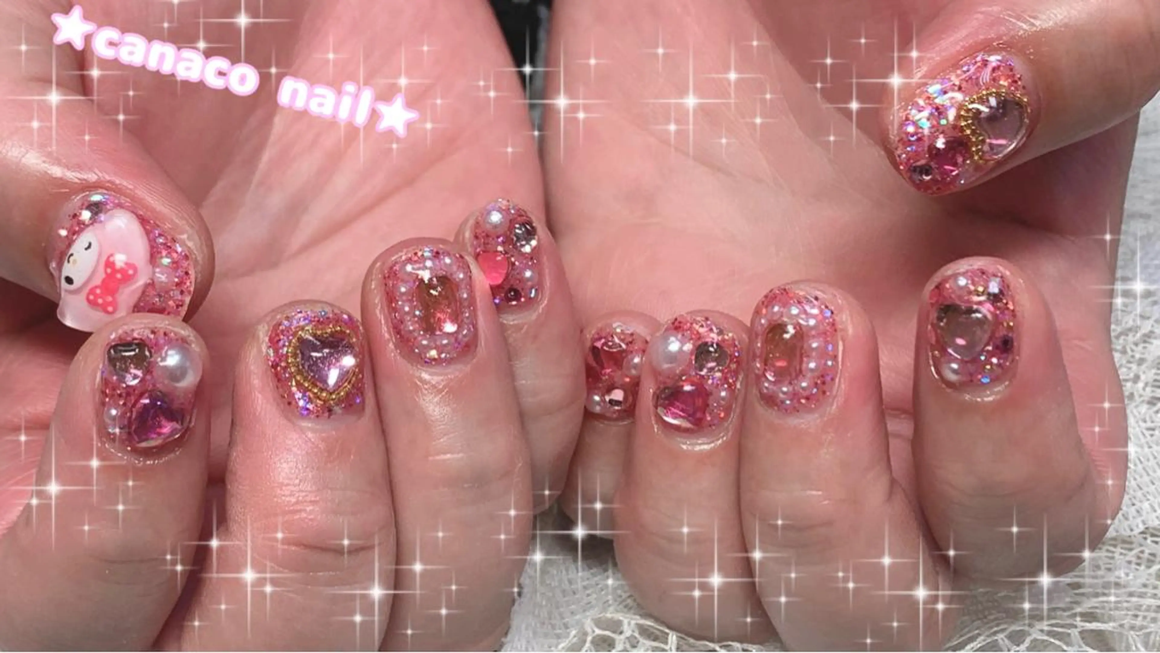 ネイル アートネイル ジェルネイル パラジェル ピンク ストーンネイル ハンドネイル ハンドケア Felice所属・ベテランネイル cnc nailのネイルデザイン