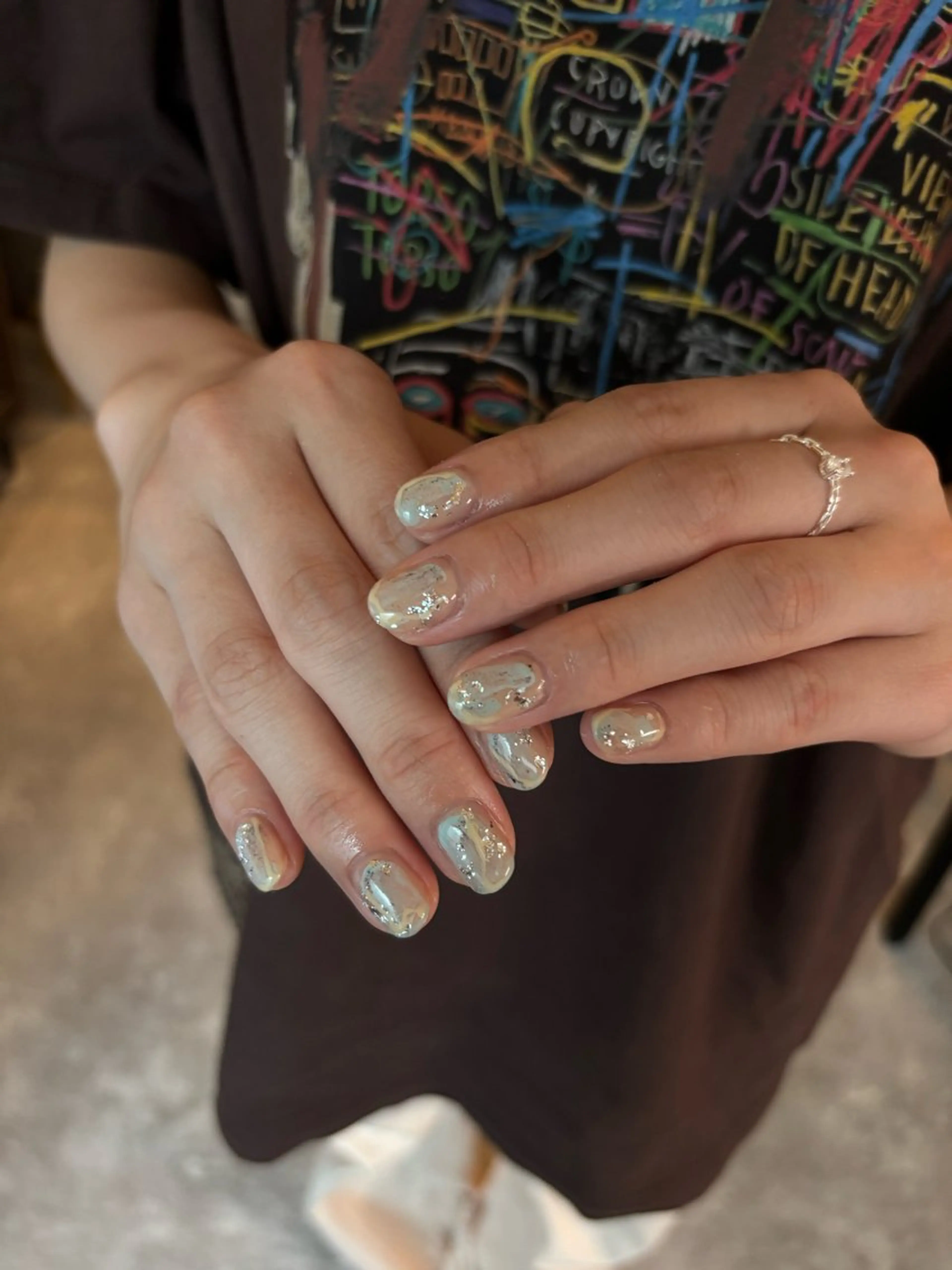 ネイル 水色 ニュアンスネイル ハンドネイル 【新宿三丁目】 もえNoël🎨🤍のネイルデザイン