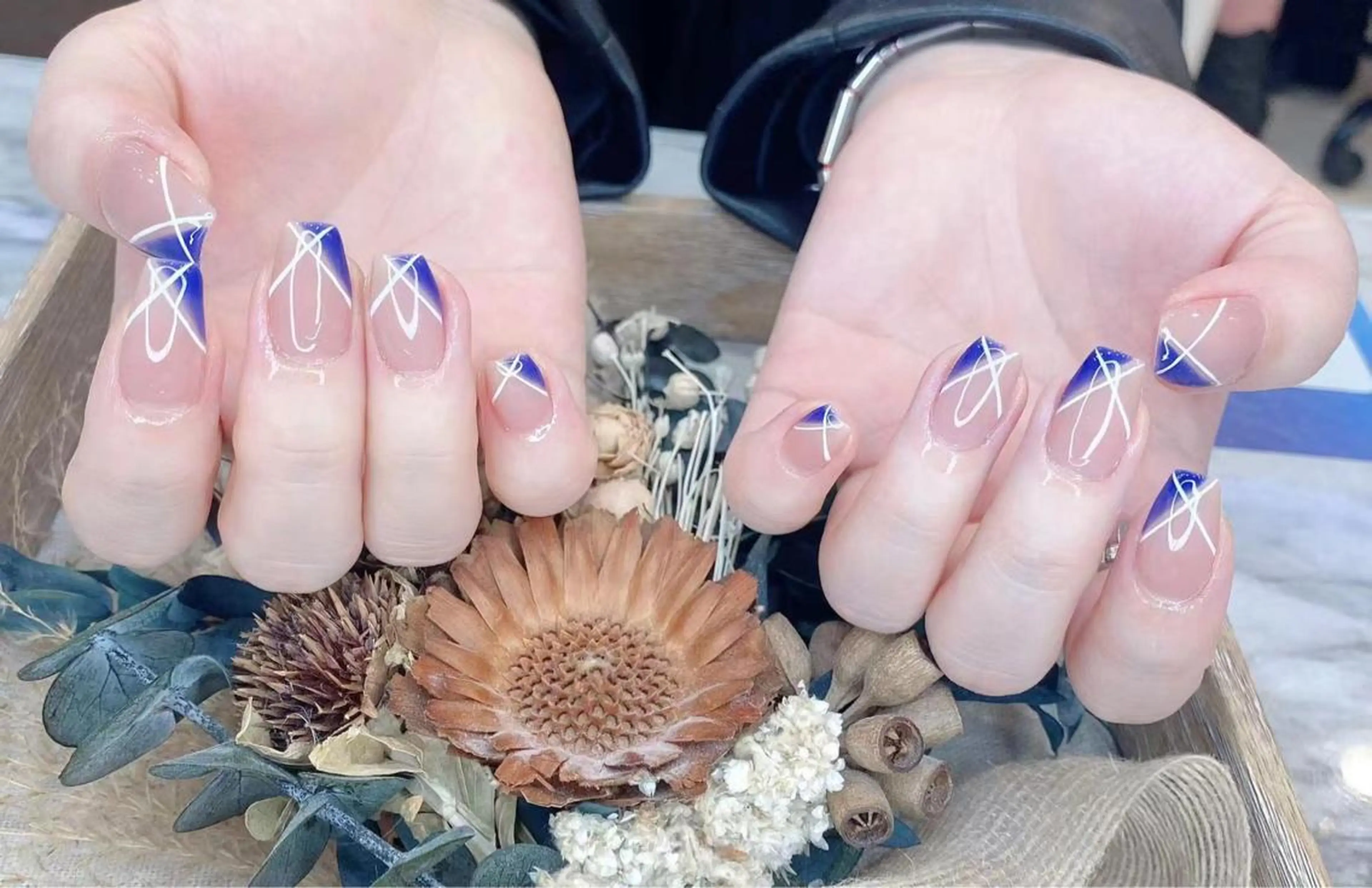 ネイル ブルー クリアネイル フレンチネイル Babarla nailのネイルデザイン