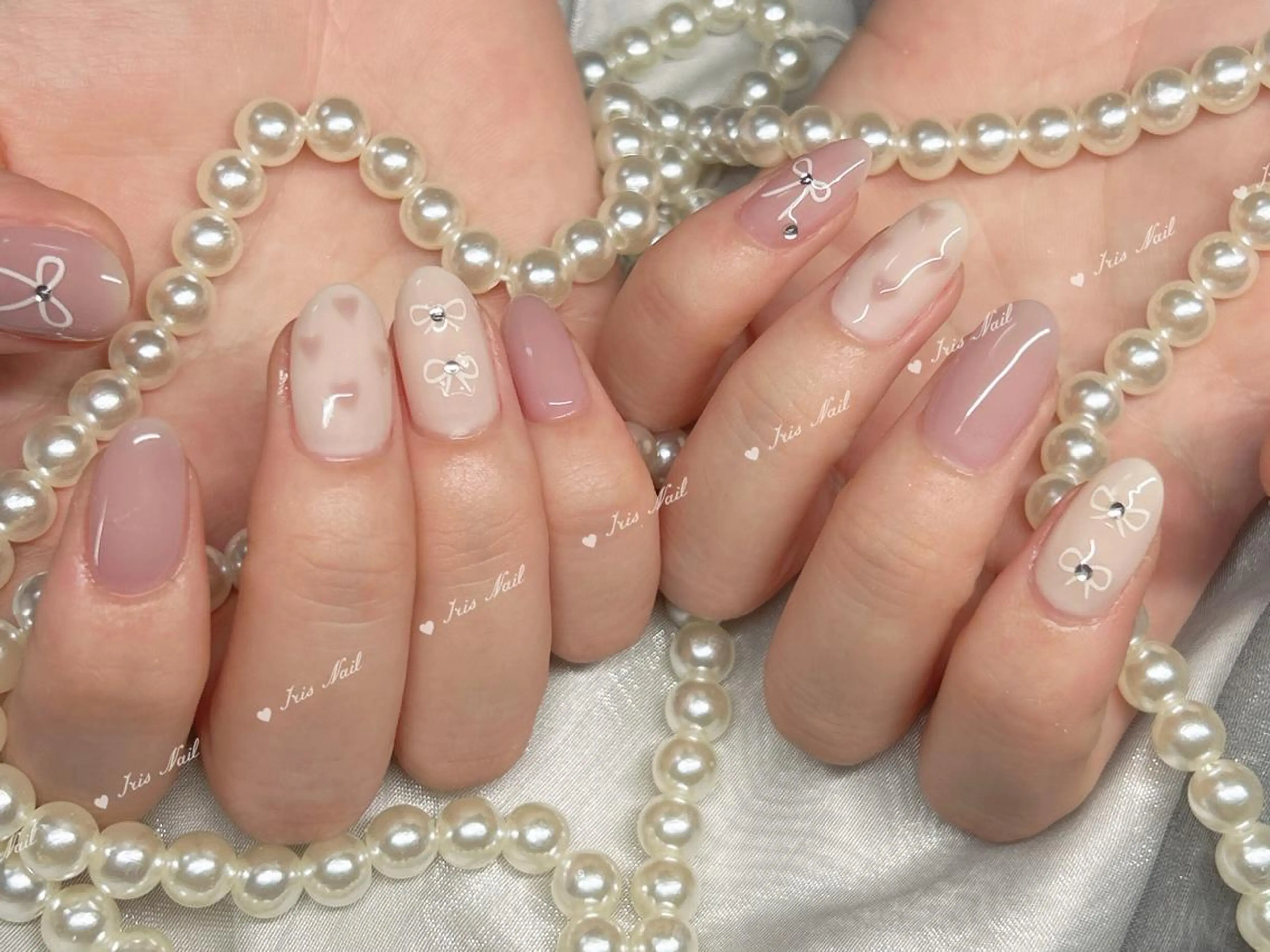 ネイル ハート リボン ハンドネイル ハンドケア IRIS NAIL大塚のネイルデザイン