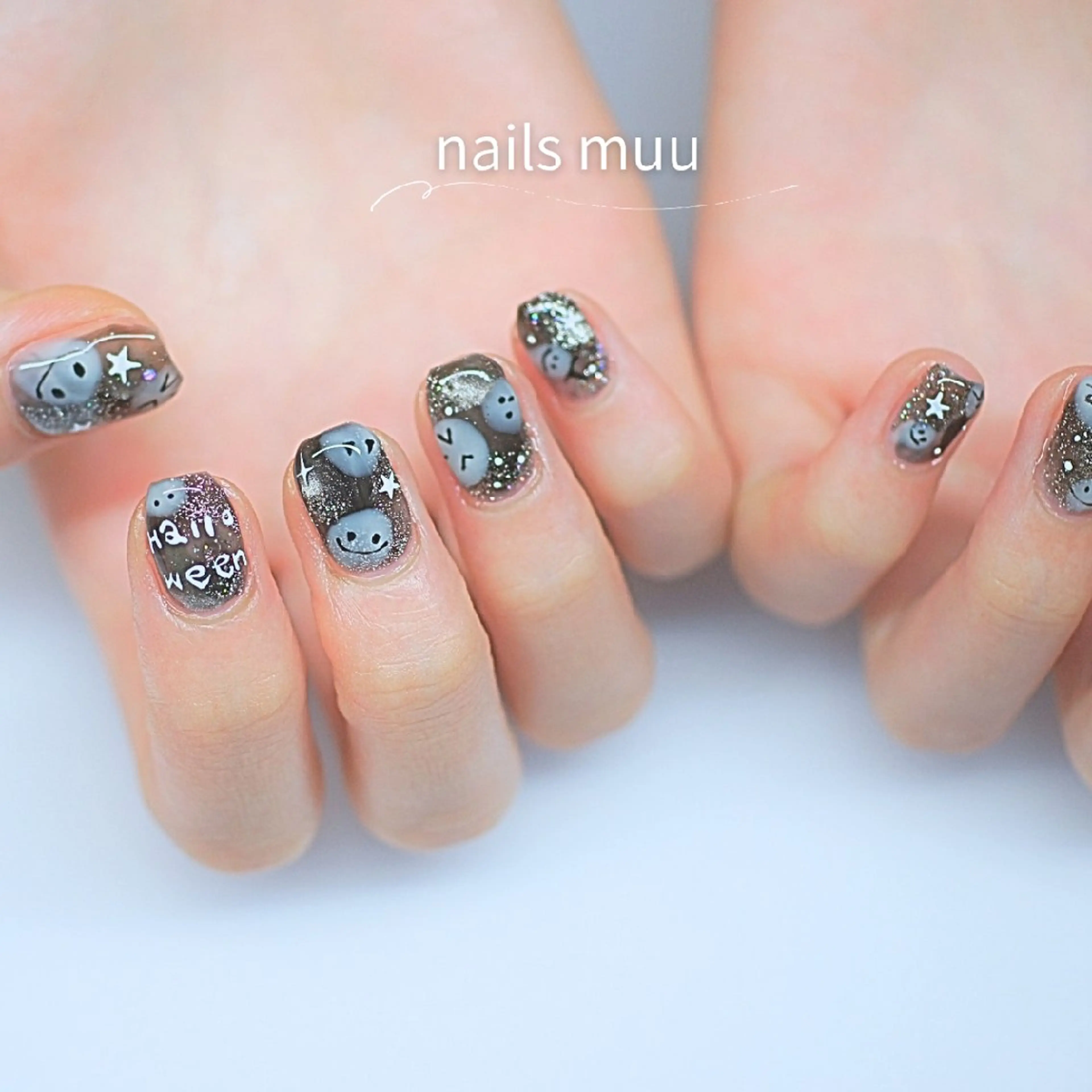 ネイル アートネイル ハロウィン マグネットネイル ハンドネイル nails muu まゆのネイルデザイン