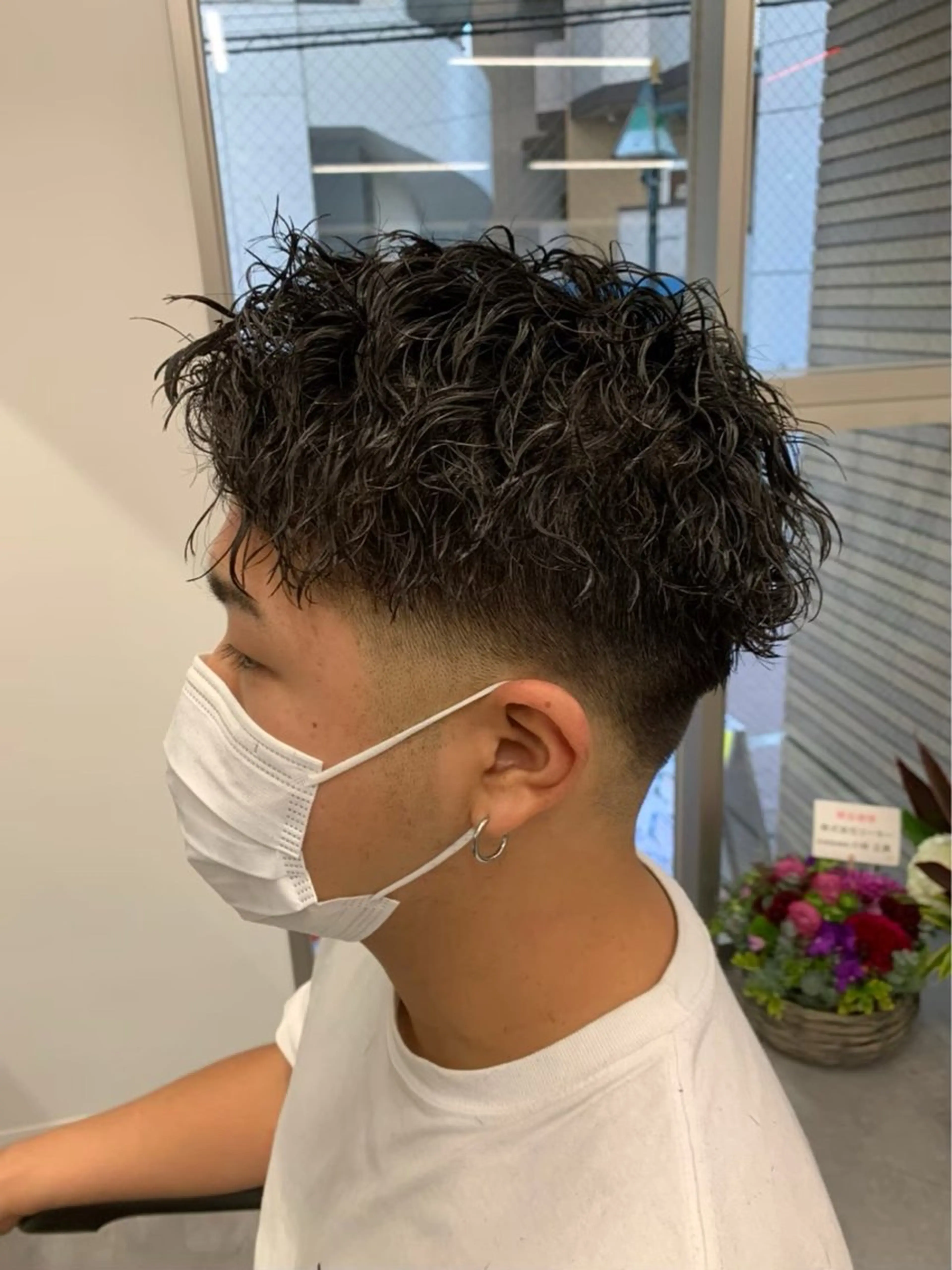 ショート パーマ メンズ カット パーマ ヘアセット 町田/波巻き/ シャドウ/メンズのヘアスタイル