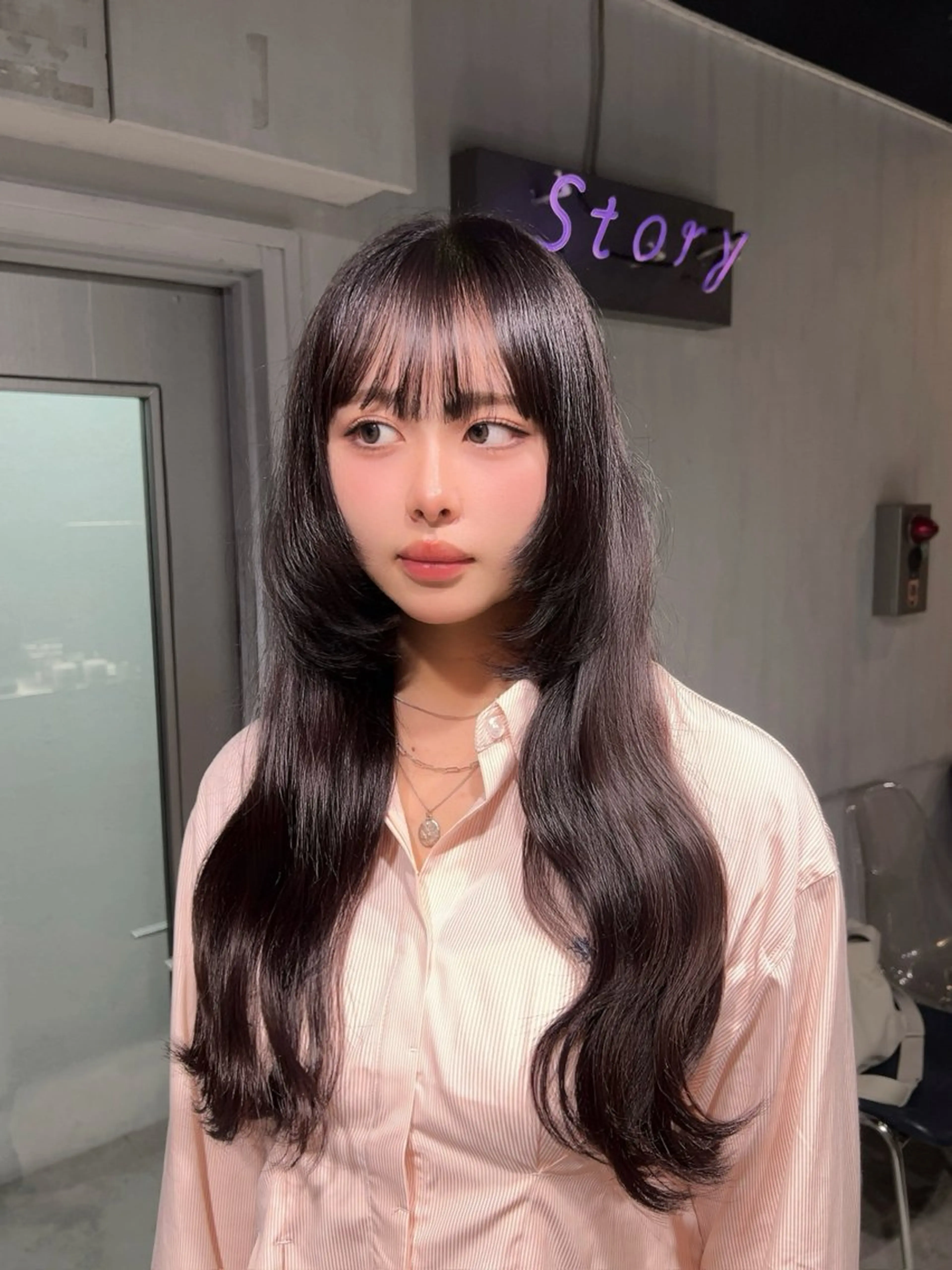 ロング 韓国風カラー 姫カット 韓国風ヘア レイヤーカット ワンホンレイヤー MEI🎀垢抜けカラ ー🎀韓国styleのヘアスタイル