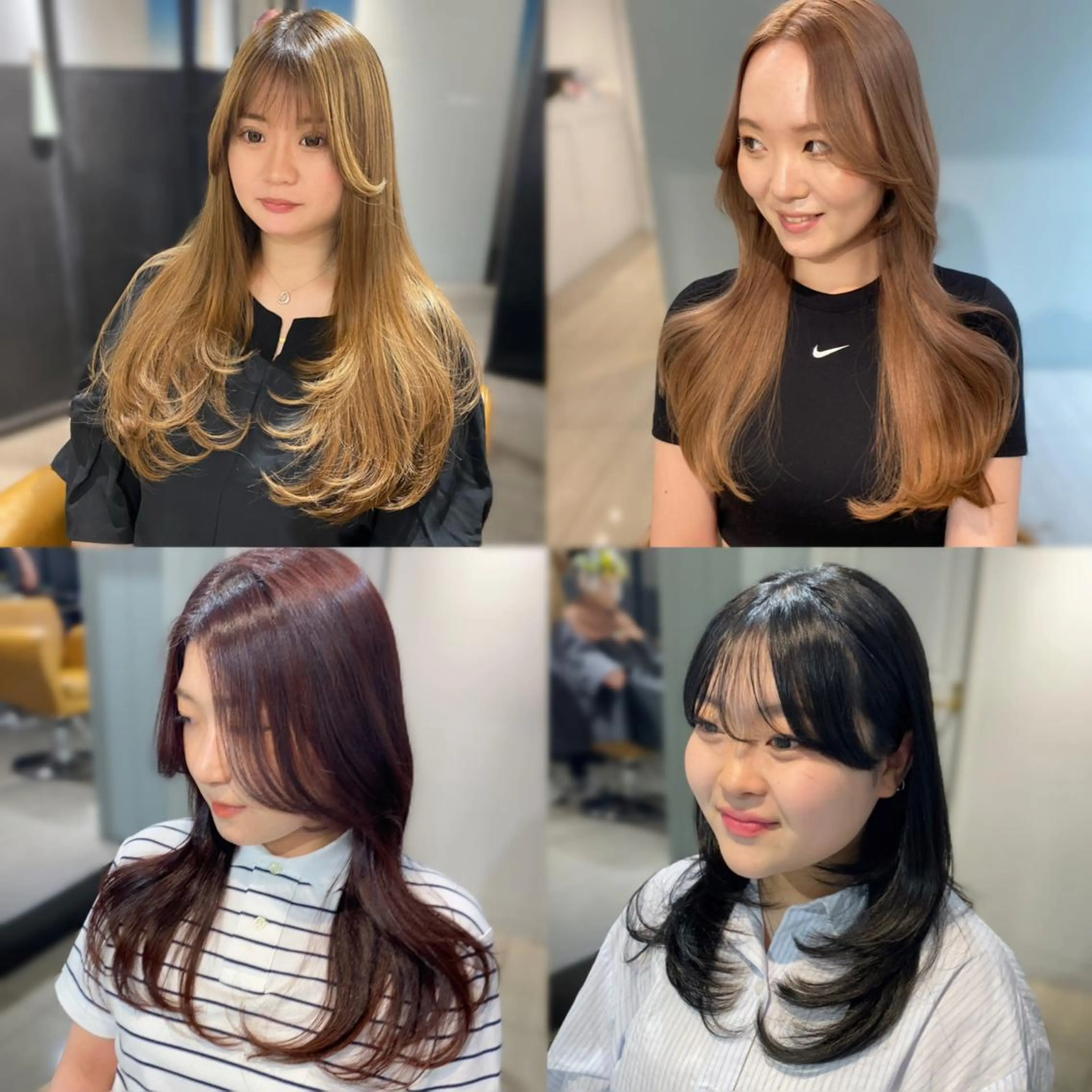 セミロング カラー アッシュ ベージュカラー 黒髪 ブリーチ ブルーカラー カット ヘアカラー トリートメント 韓国風レイヤーカット 💎髪質改善"yuiのヘアスタイル