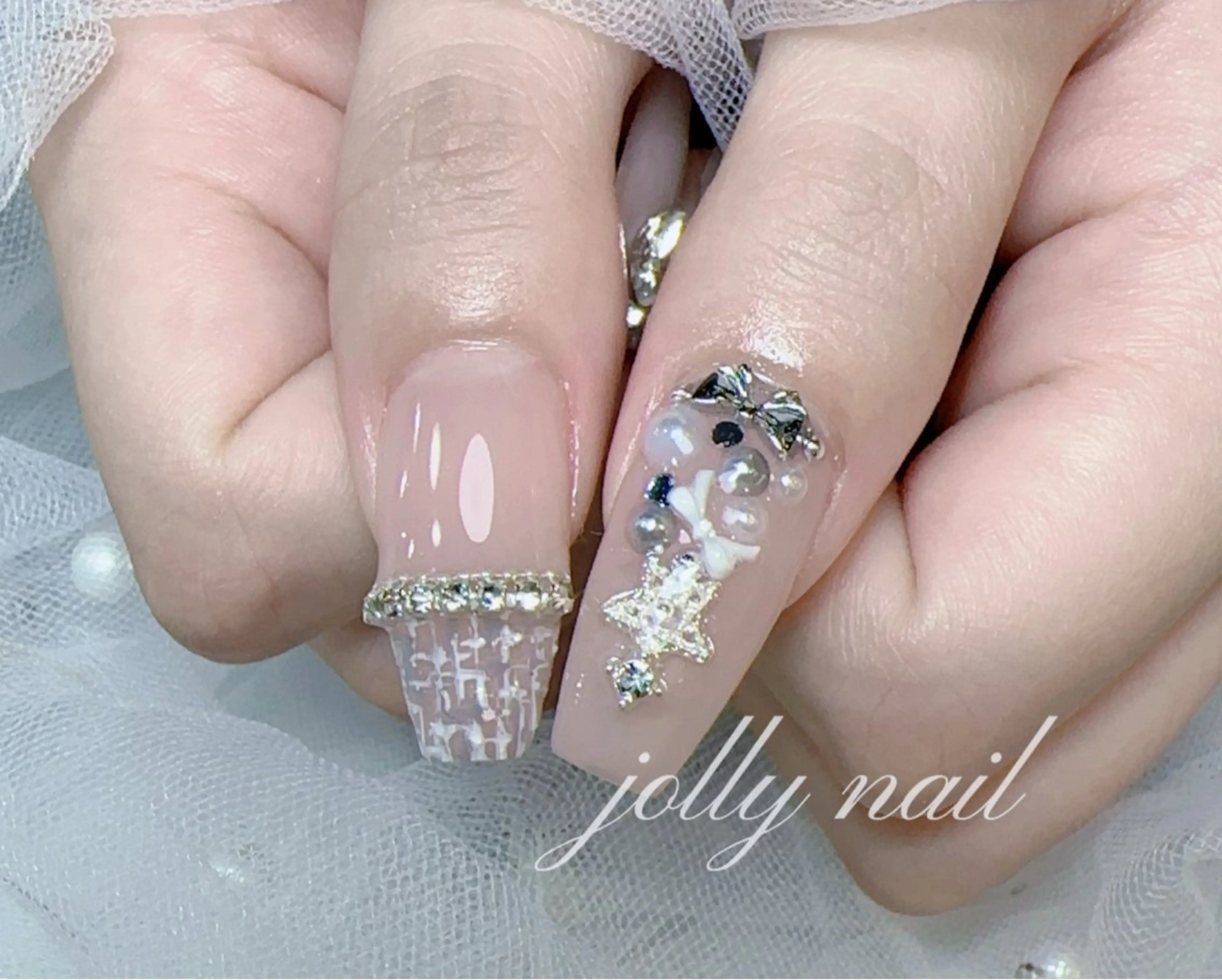 ネイル ハンドネイル Jolly チップ長さだしのネイルデザイン