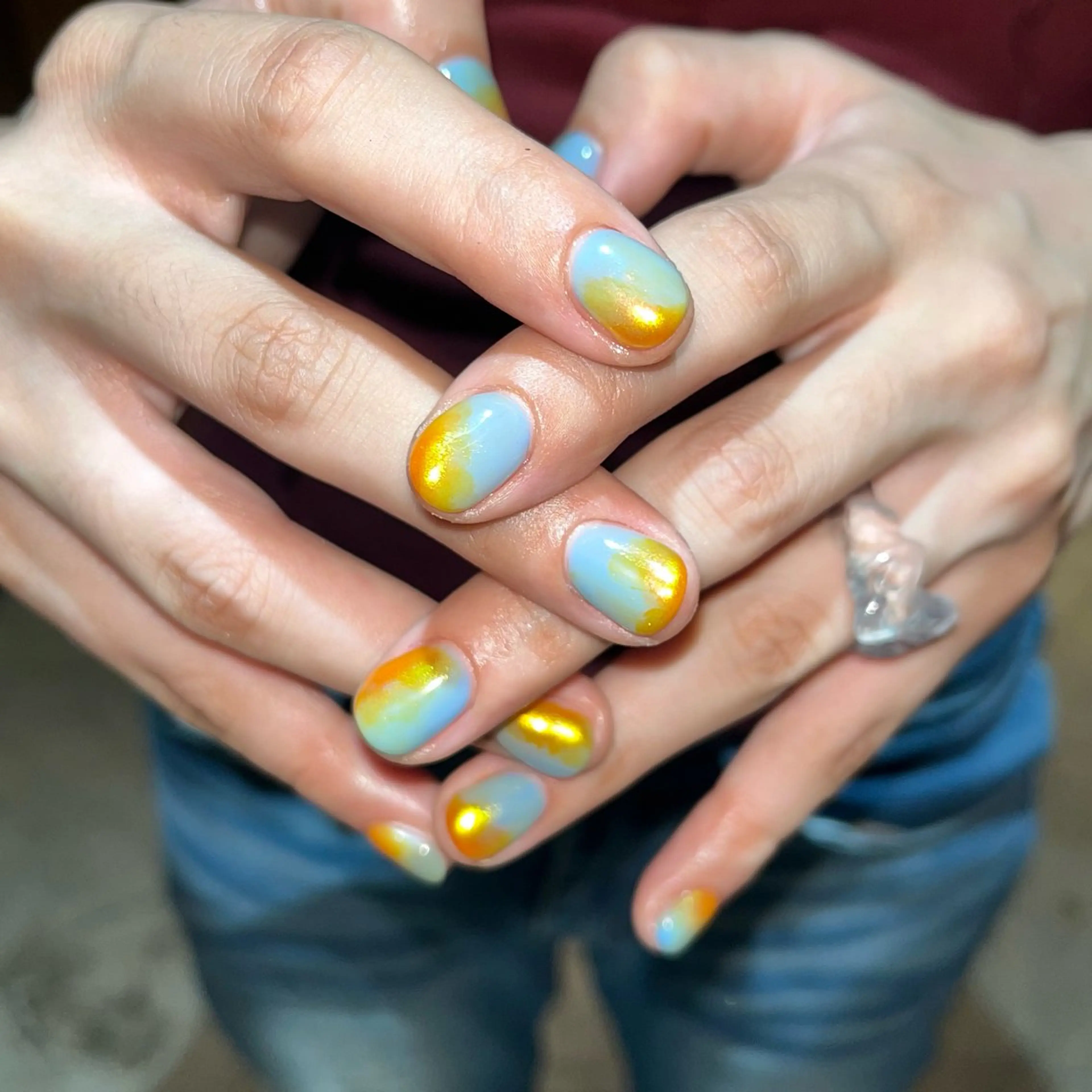 ネイル 長さ出し ミラーネイル ニュアンスネイル ハンドネイル NORA南青山/ kanohaのネイルデザイン
