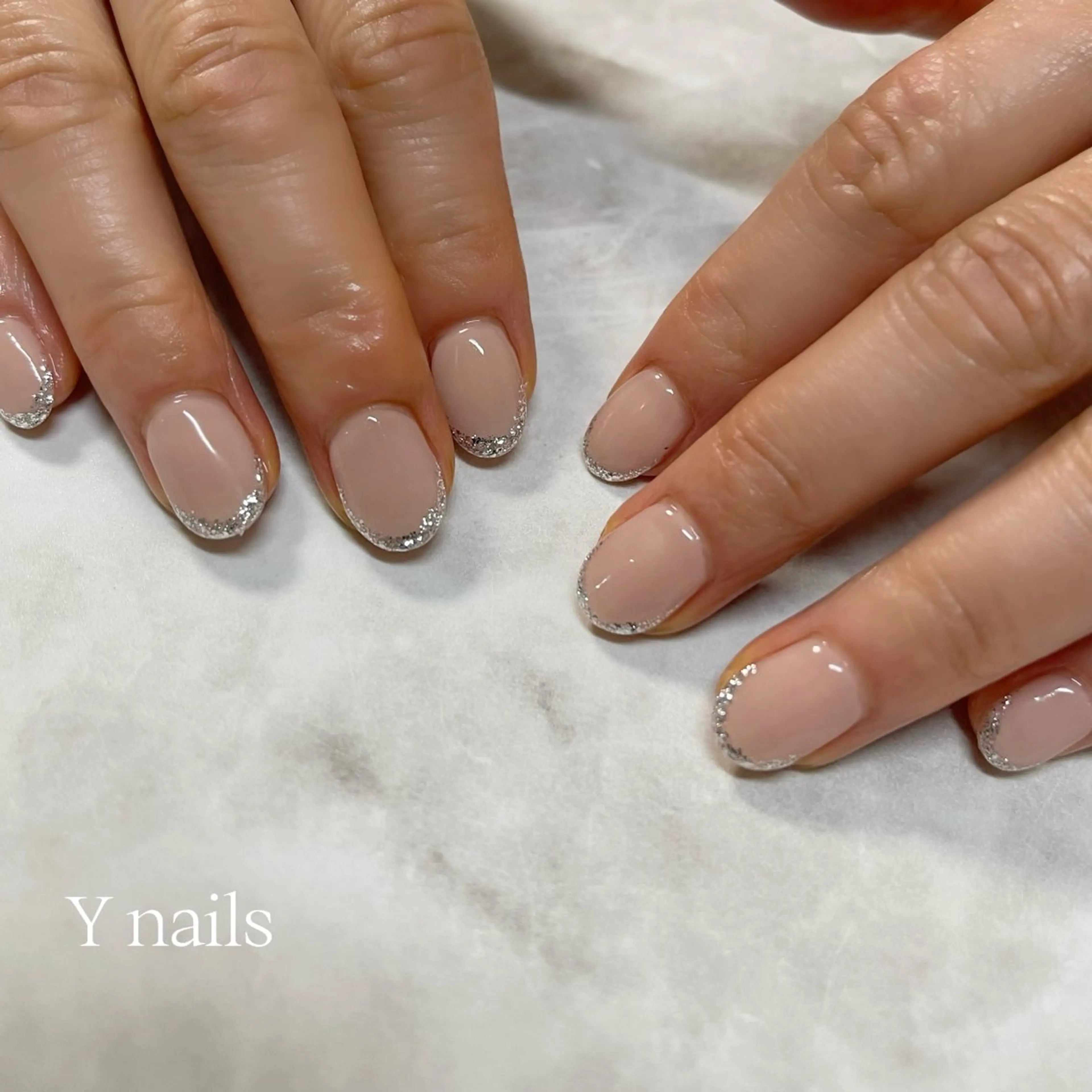 ネイル フレンチネイル ラメ(グリッター) シンプルネイル ハンドネイル 桜井 Y nailsのネイルデザイン