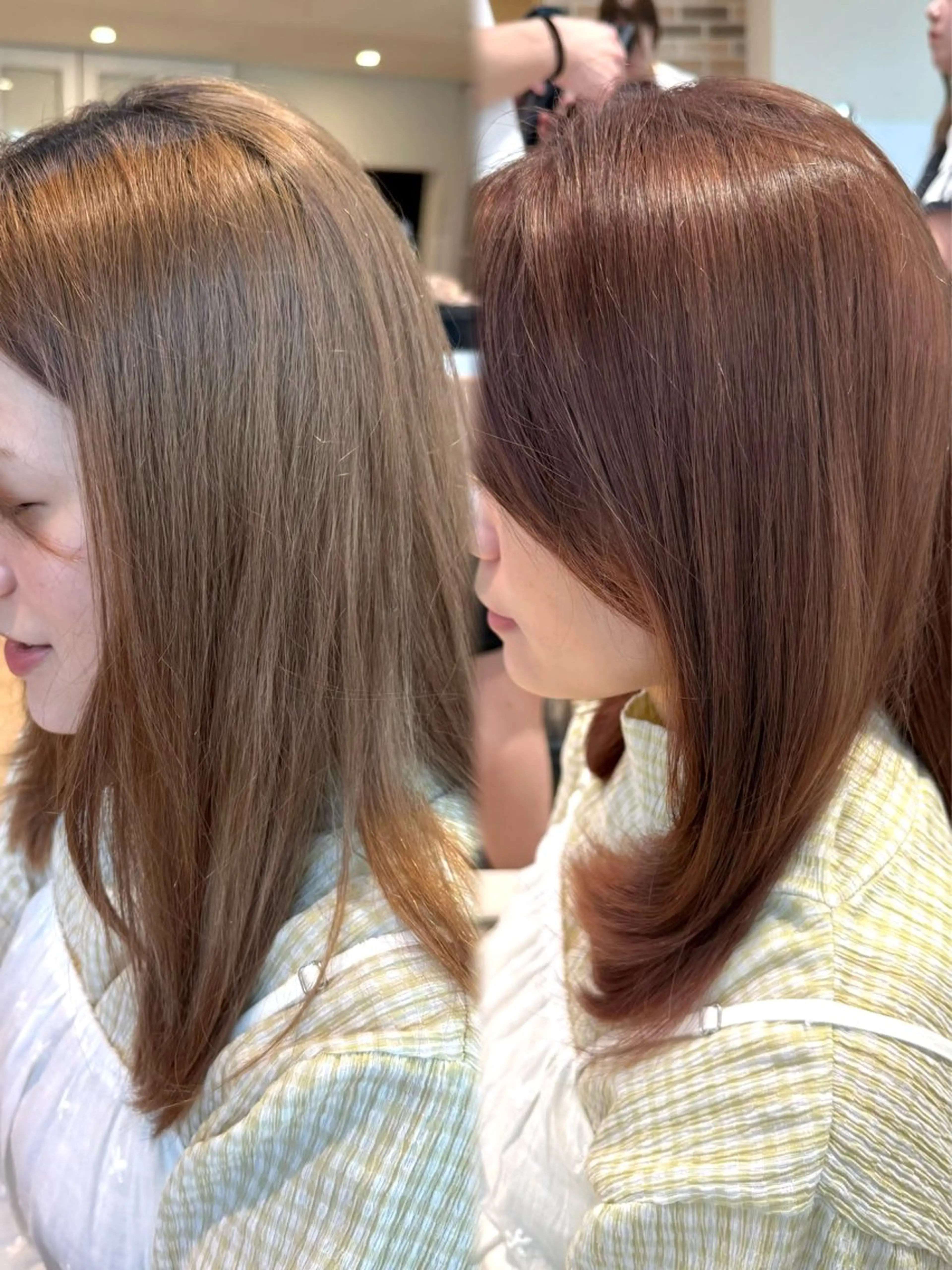ミディアム レイヤーカット カット ヘアカラー トリートメント 顔まわり/似合わせひ し形シルエット/難波のヘアスタイル