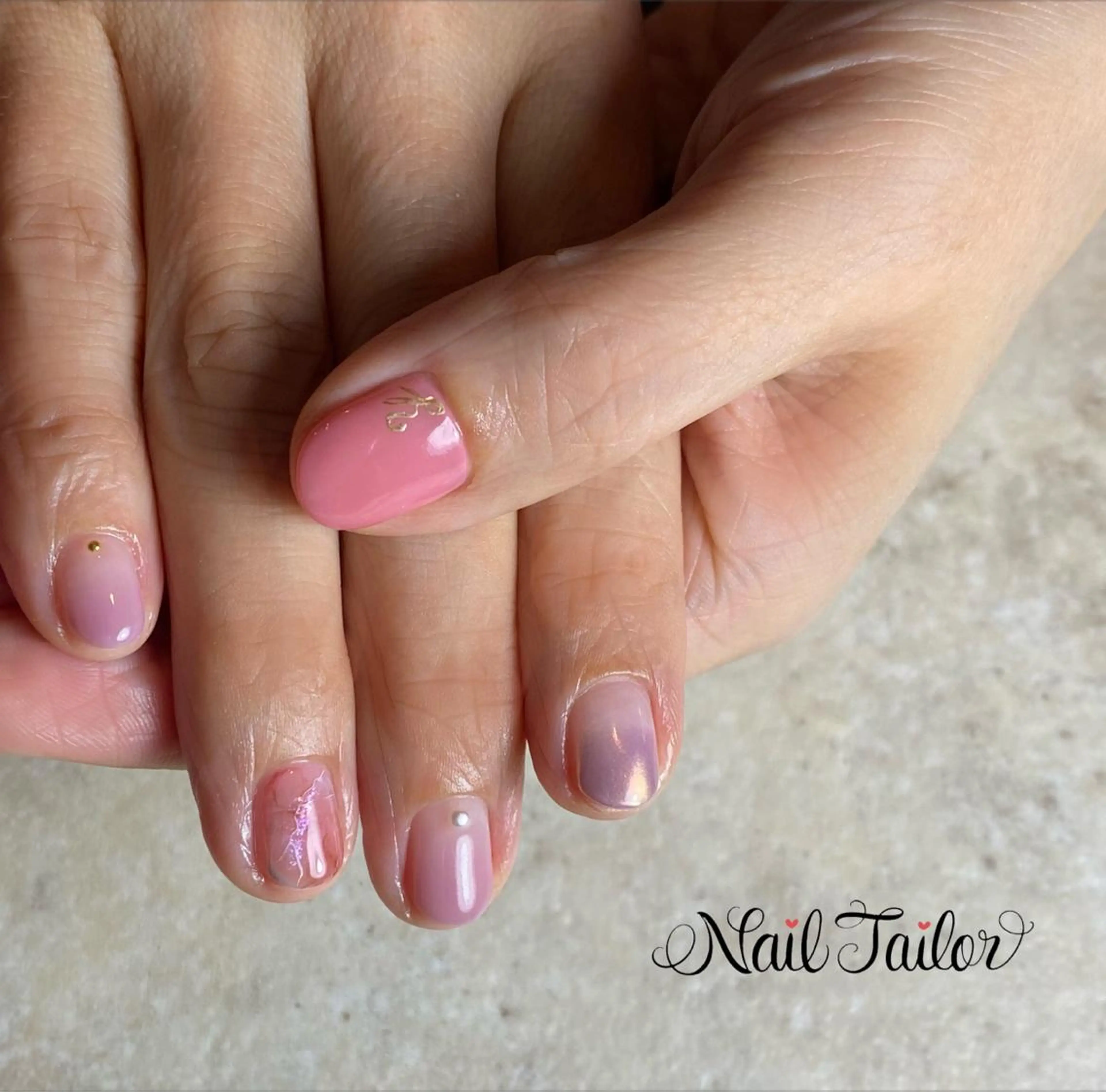 ネイル 長さ出し ジェルネイル ハート 大理石ネイル(マーブル) ミラーネイル 〜Nail Tailor〜　ネイルテイラー所属・NailTailor ネイルテイラーのネイルデザイン