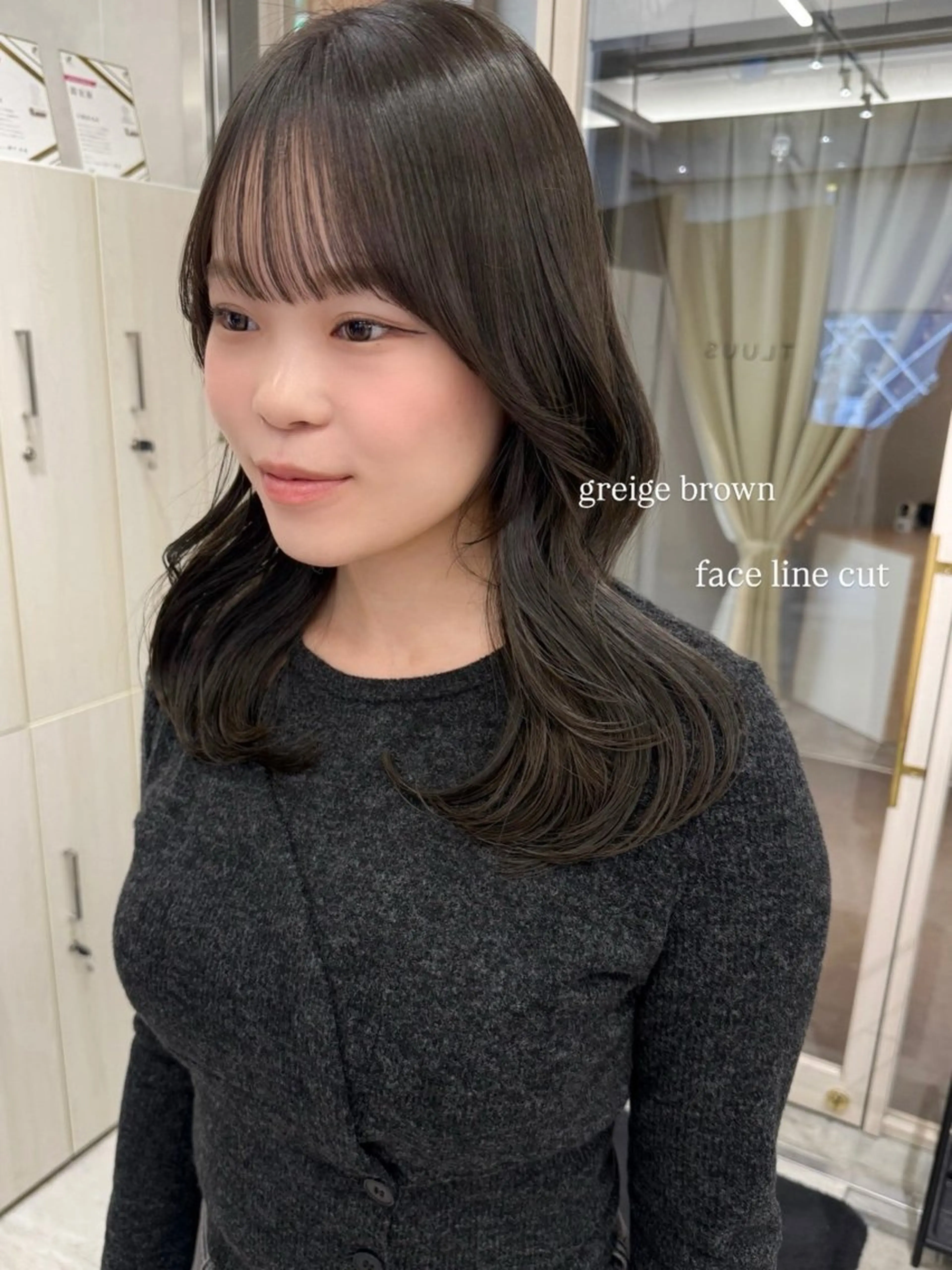 セミロング カラー 顔周りカット カット ヘアカラー トリートメント むく。/顔周り 前髪/髪質改善のヘアスタイル