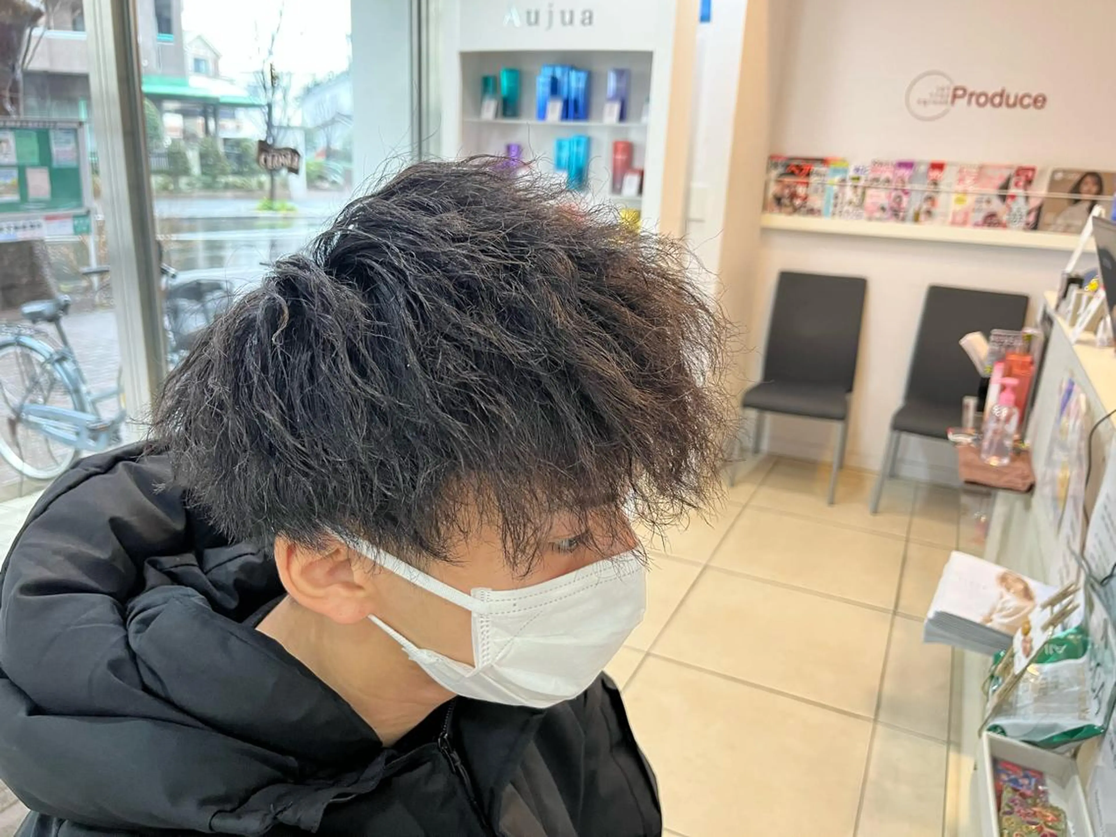 ミディアム パーマ メンズ カット パーマ 毛流れヘアの達人 店長　須田龍世のヘアスタイル