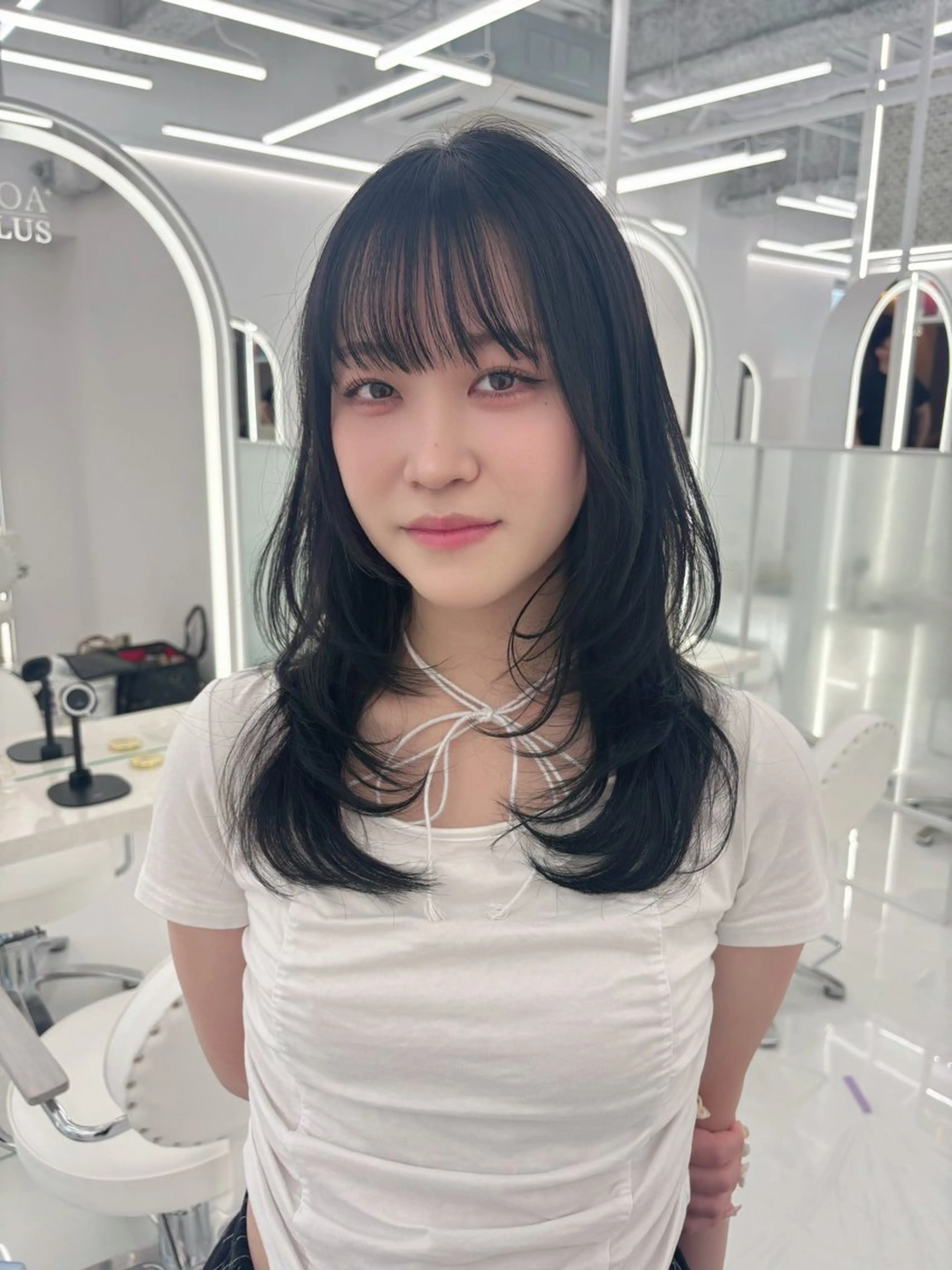 ロング カラー 黒髪 ブルーカラー ブルーブラック レイヤーカット カット ヘアカラー トリートメント COAPLUS所属・韓国/レイヤー/ 前髪/Asamiのヘアスタイル
