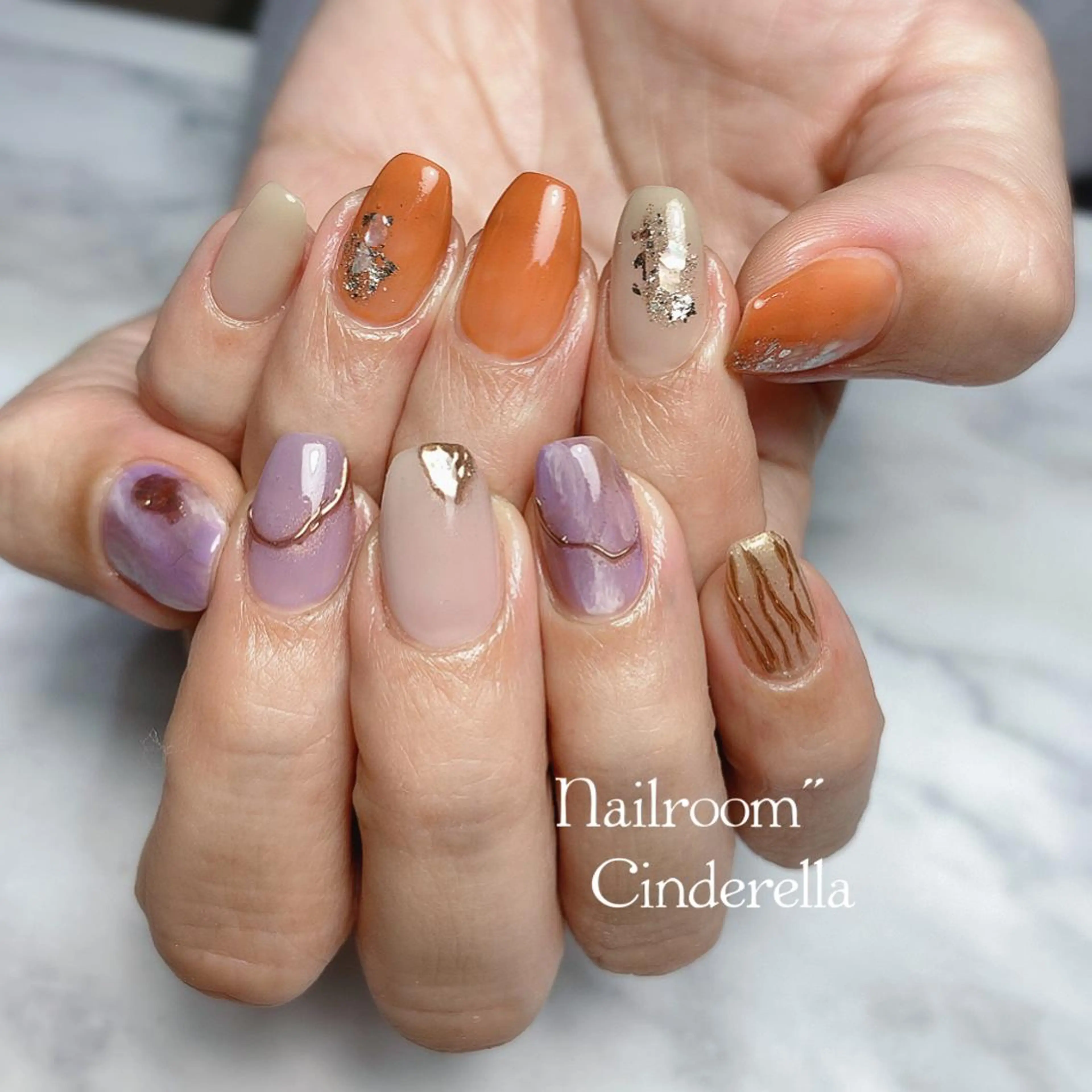 ネイル オレンジ パープル Nailroom. Cinderellaのネイルデザイン