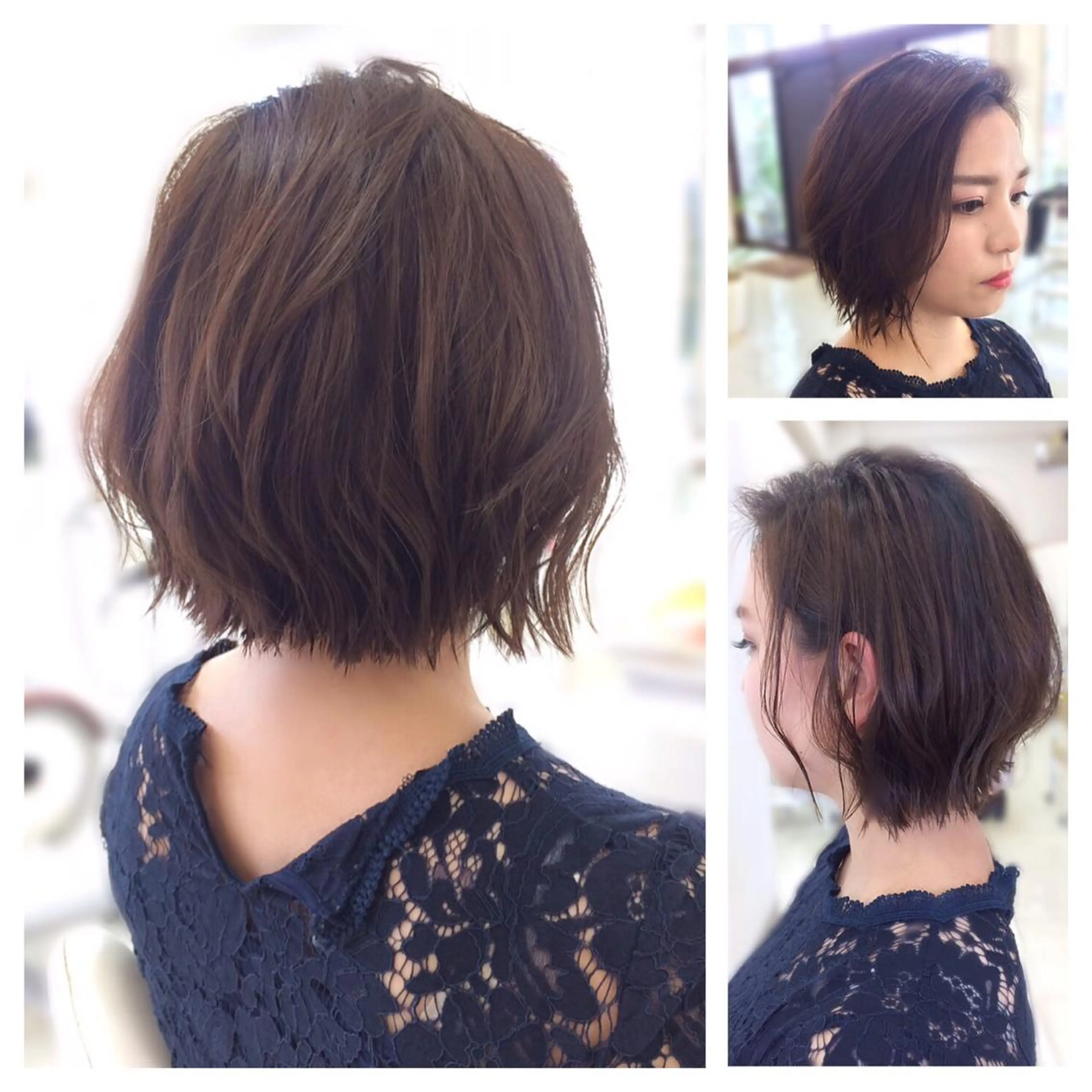 ショート ワンレンボブ ボブ 外ハネヘア カット トリートメント いけだ ゆうのヘアスタイル