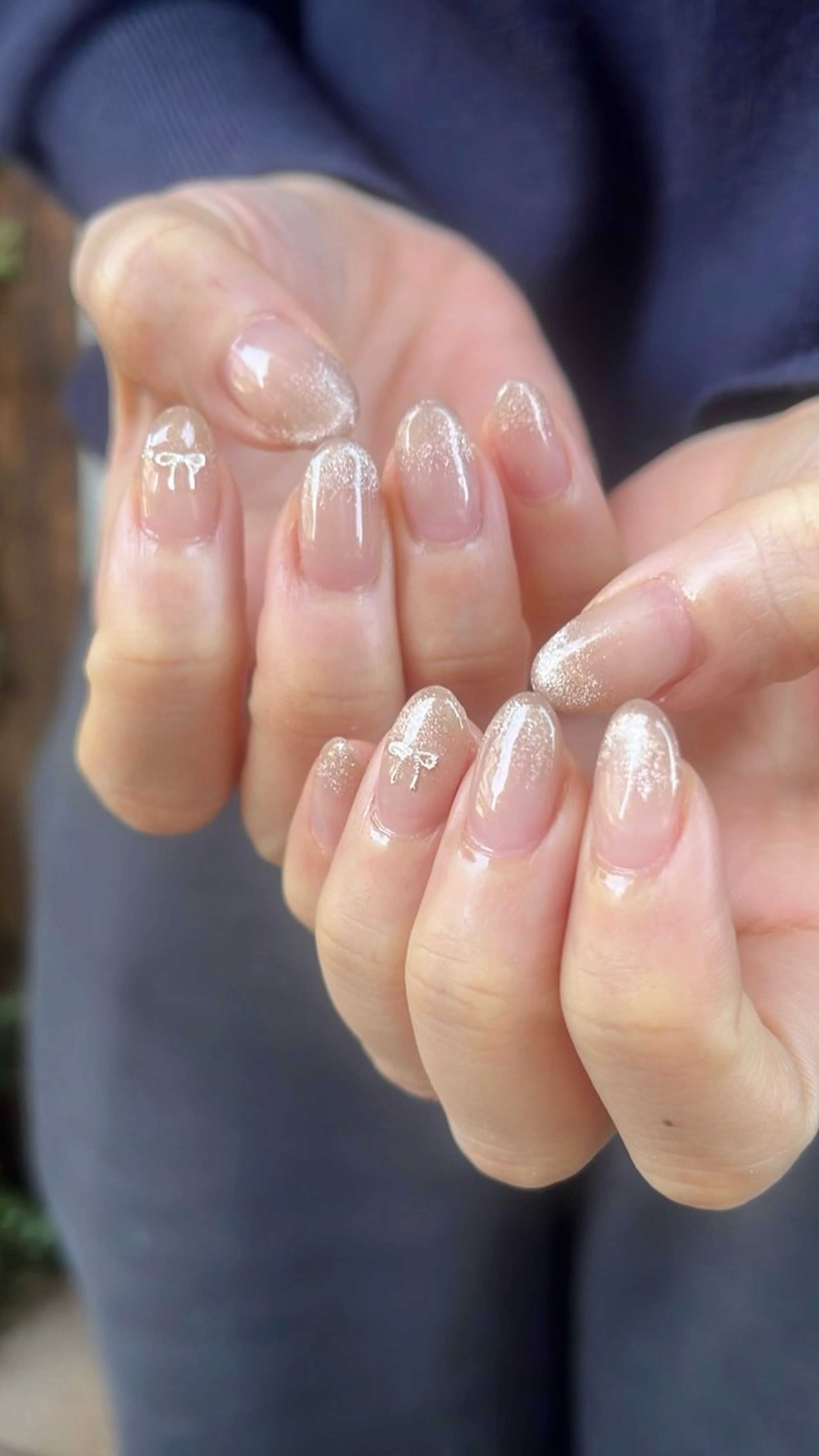 ネイル ハート ラメ(グリッター) ラメグラデーション ニュアンスネイル リボン ハンドネイル SAKU  nail[サクネイル]所属・SAKU nail 作島茜のネイルデザイン