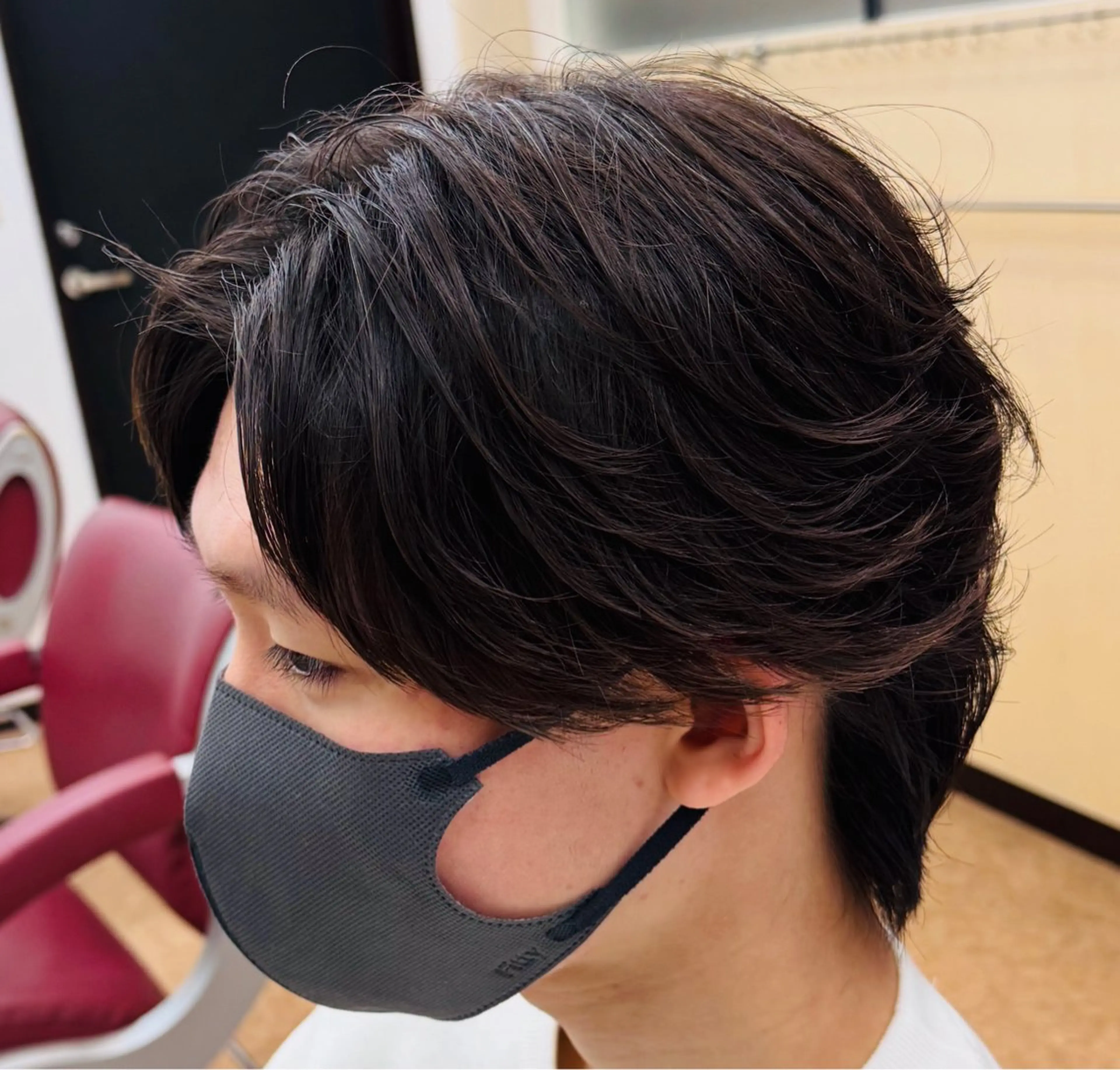 ミディアム メンズ ミディアムパーマ フェザーパーマ メンズパーマ 大石 雄生のヘアスタイル