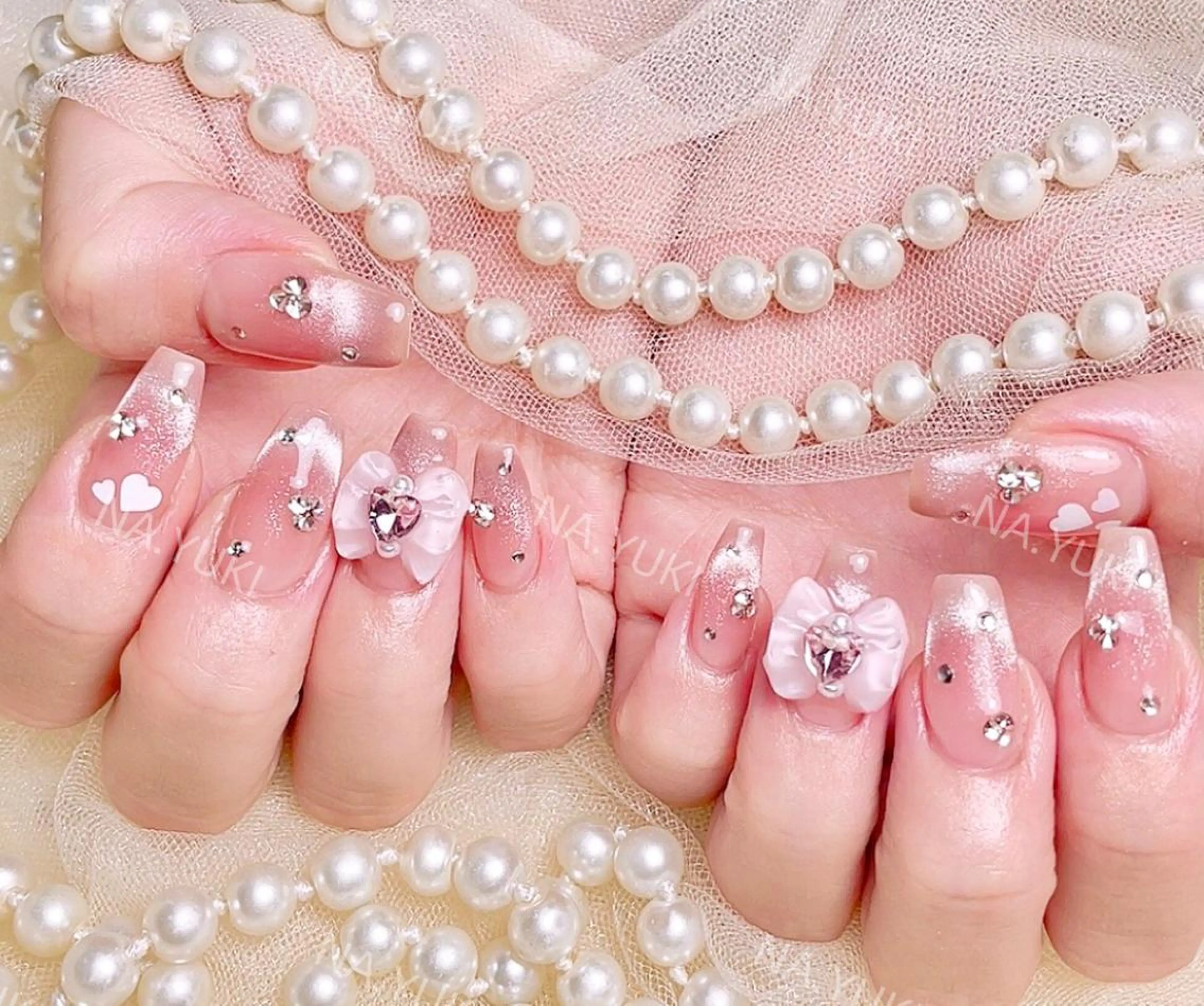 ネイル リボン ハンドネイル ハンドケア 🌷 Mooning 🌷のネイルデザイン