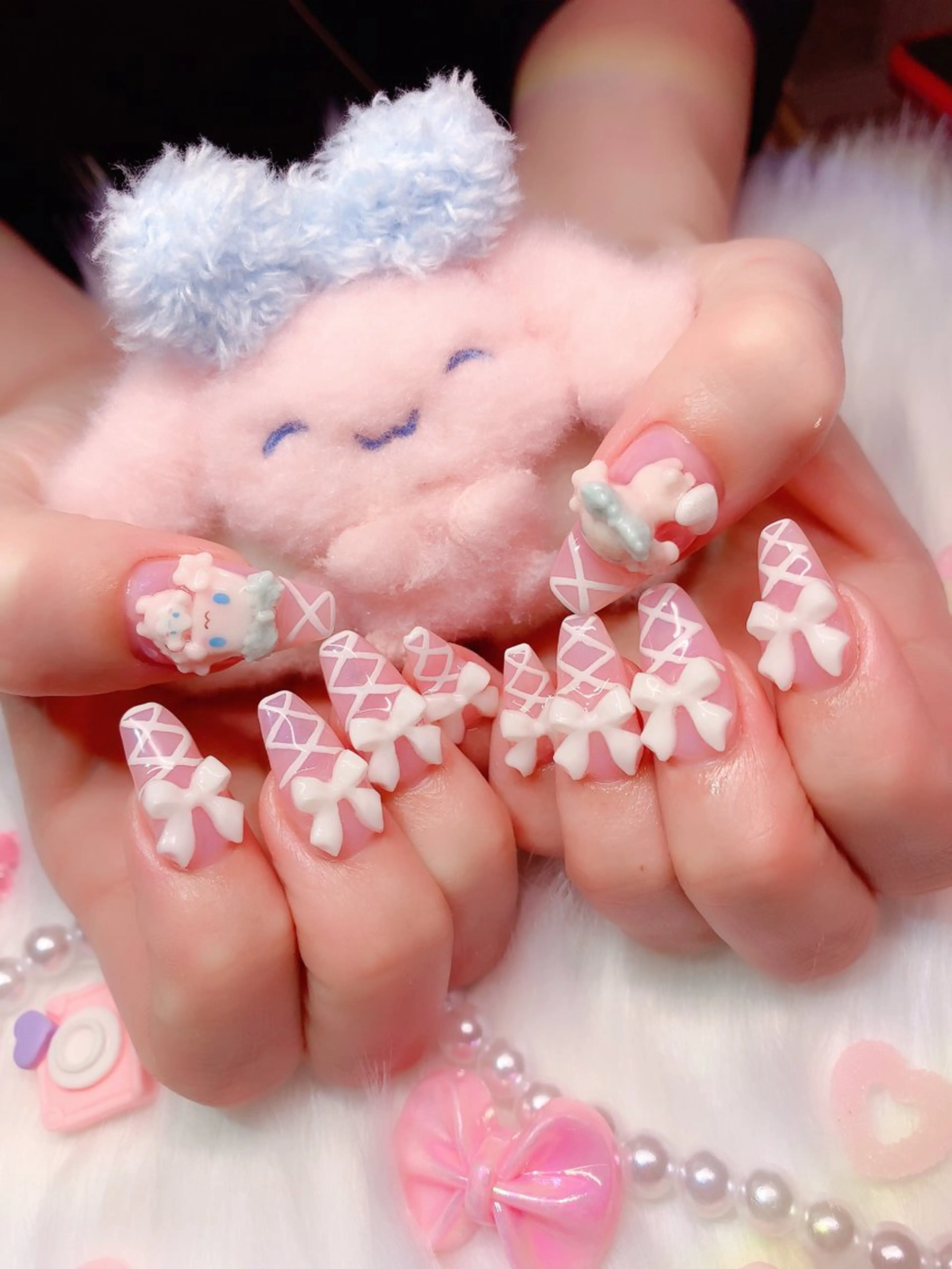 ネイル アートネイル キラキラネイル 韓国ネイル 持ち込み ピンク シェアサロンLei.g(レイジー)所属・3Dアートネイル💗 都築レナのネイルデザイン