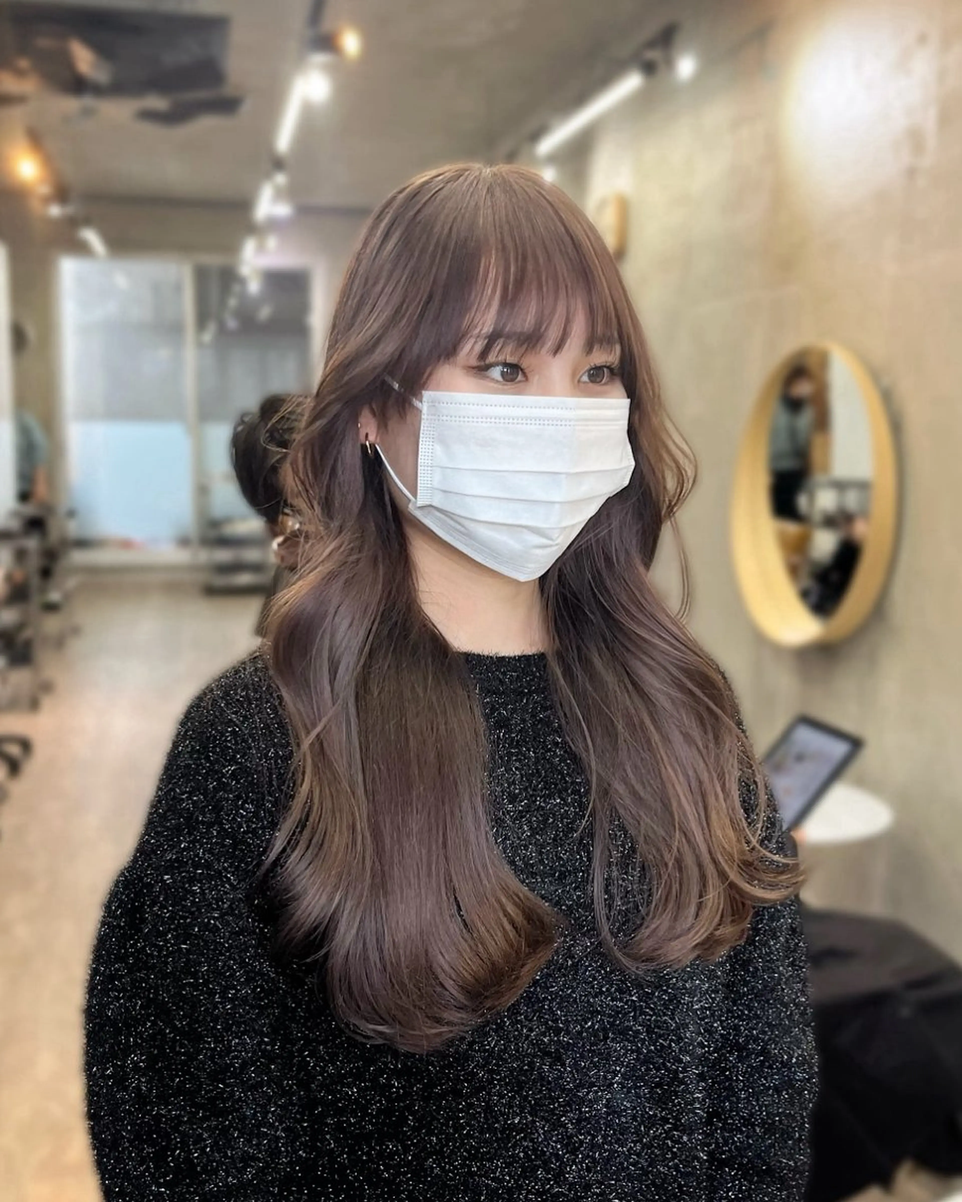 セミロング 顔周りカット ヘアカラー SALT WATER所属・🫐 𝐌𝐚𝐨 🫐ボブモデル募集のヘアスタイル