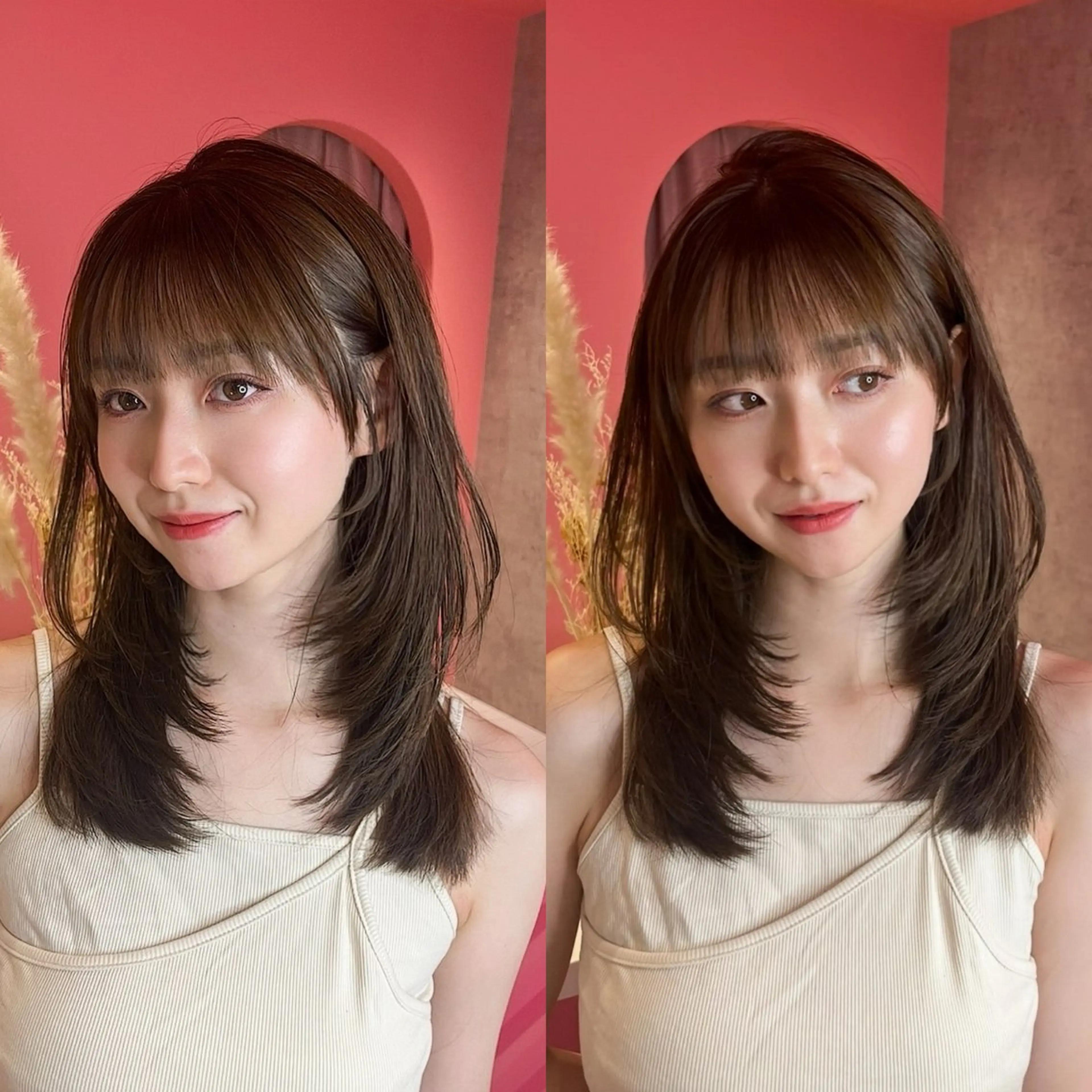 セミロング カラー 山崎/韓国縮毛矯正 レイヤー髪質改善のヘアスタイル