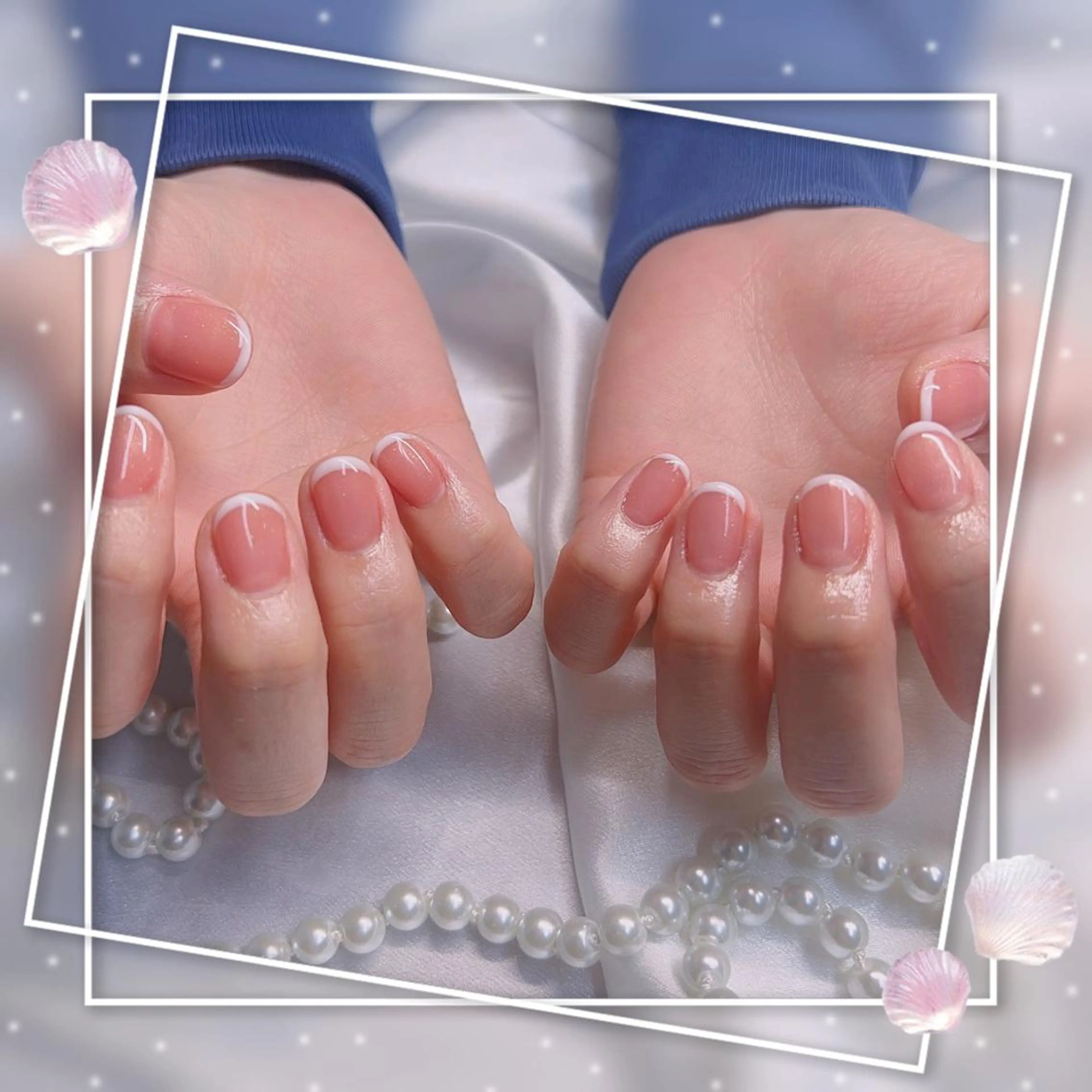 ネイル フレンチネイル キラキラネイル 韓国ネイル マグネットネイル マグネットフレンチ Chill Nailsalonのネイルデザイン