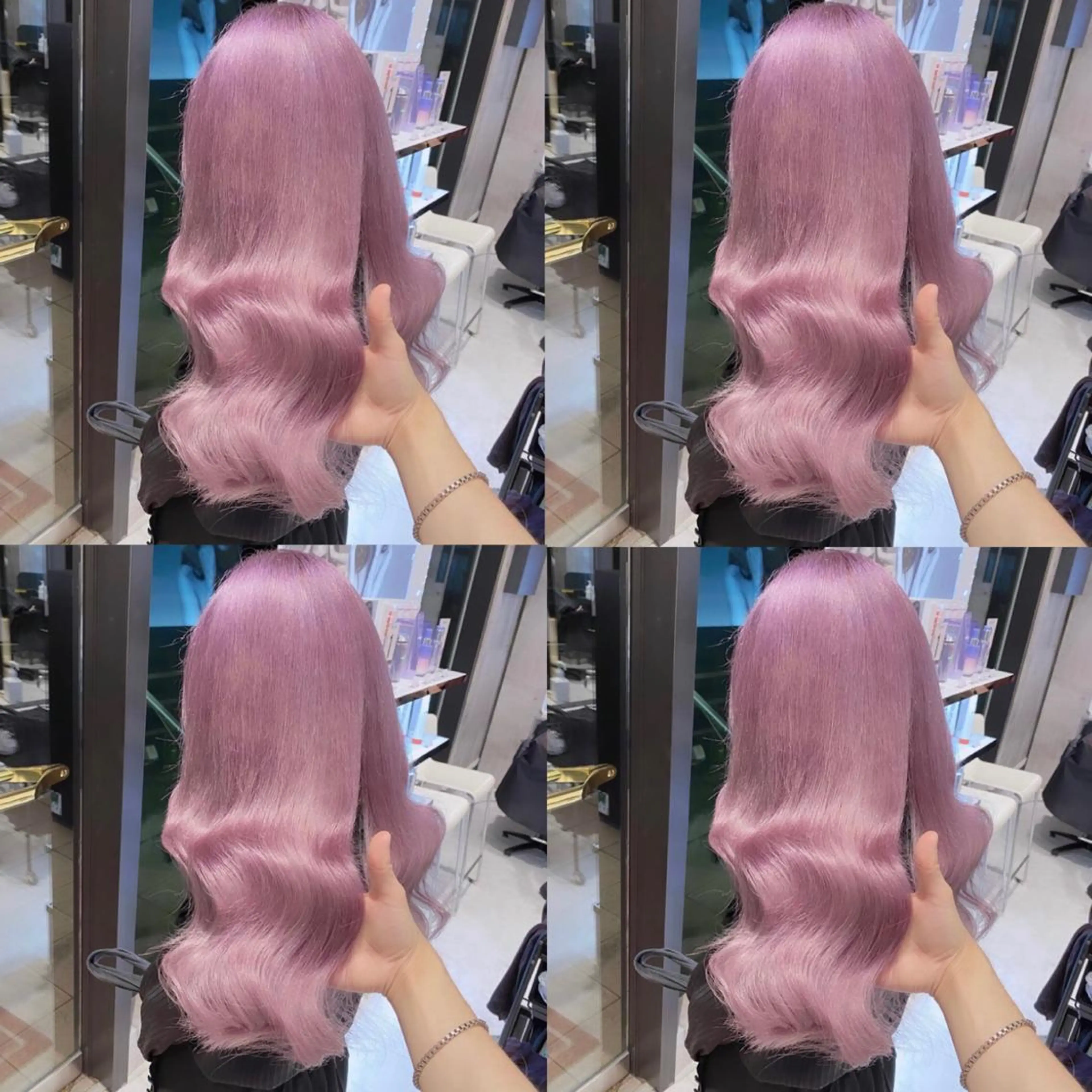 ロング アッシュ アッシュグレー アッシュグレージュ ミストバング ピンクブラウン ハイトーン×エクステ 💞くるみのヘアスタイル