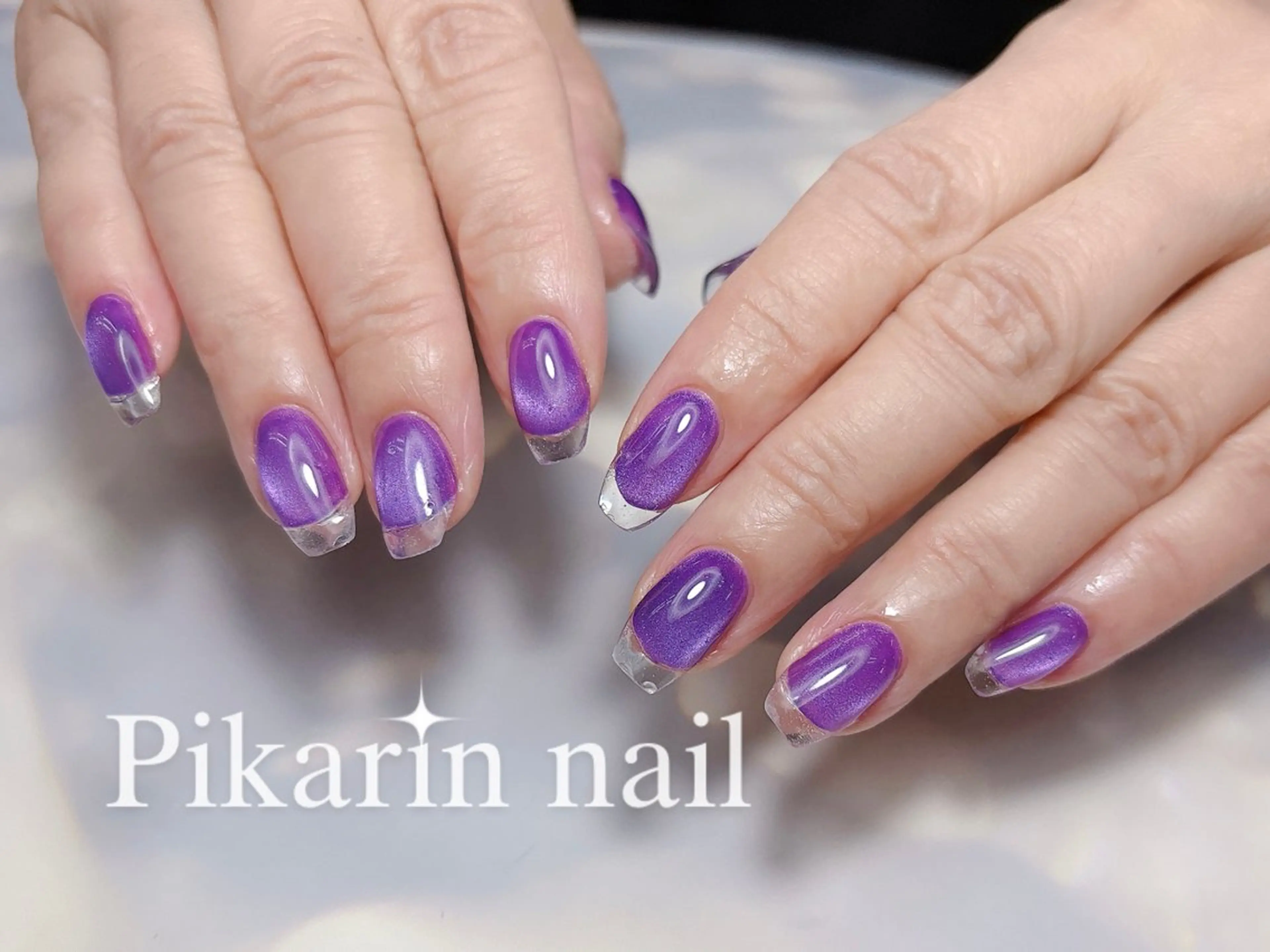 ネイル クリアネイル フレンチネイル マグネットネイル マグネットフレンチ ハンドネイル 🌟Pikarin Nail🌟のネイルデザイン