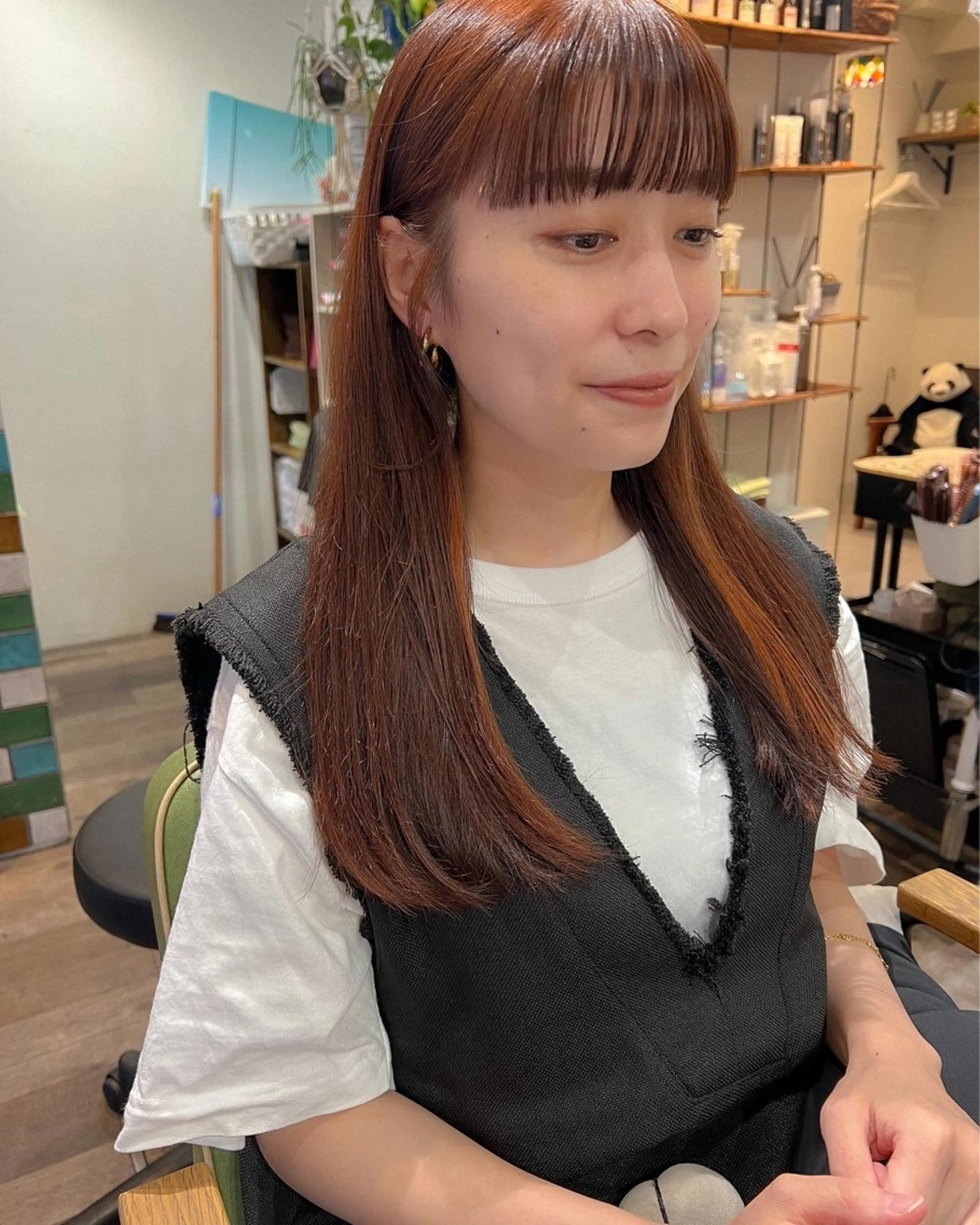 ロング カラー ブラウンカラー オレンジ オレンジブラウン カット ヘアカラー トリートメント カラーパティシエ facce🌼ikoのヘアスタイル