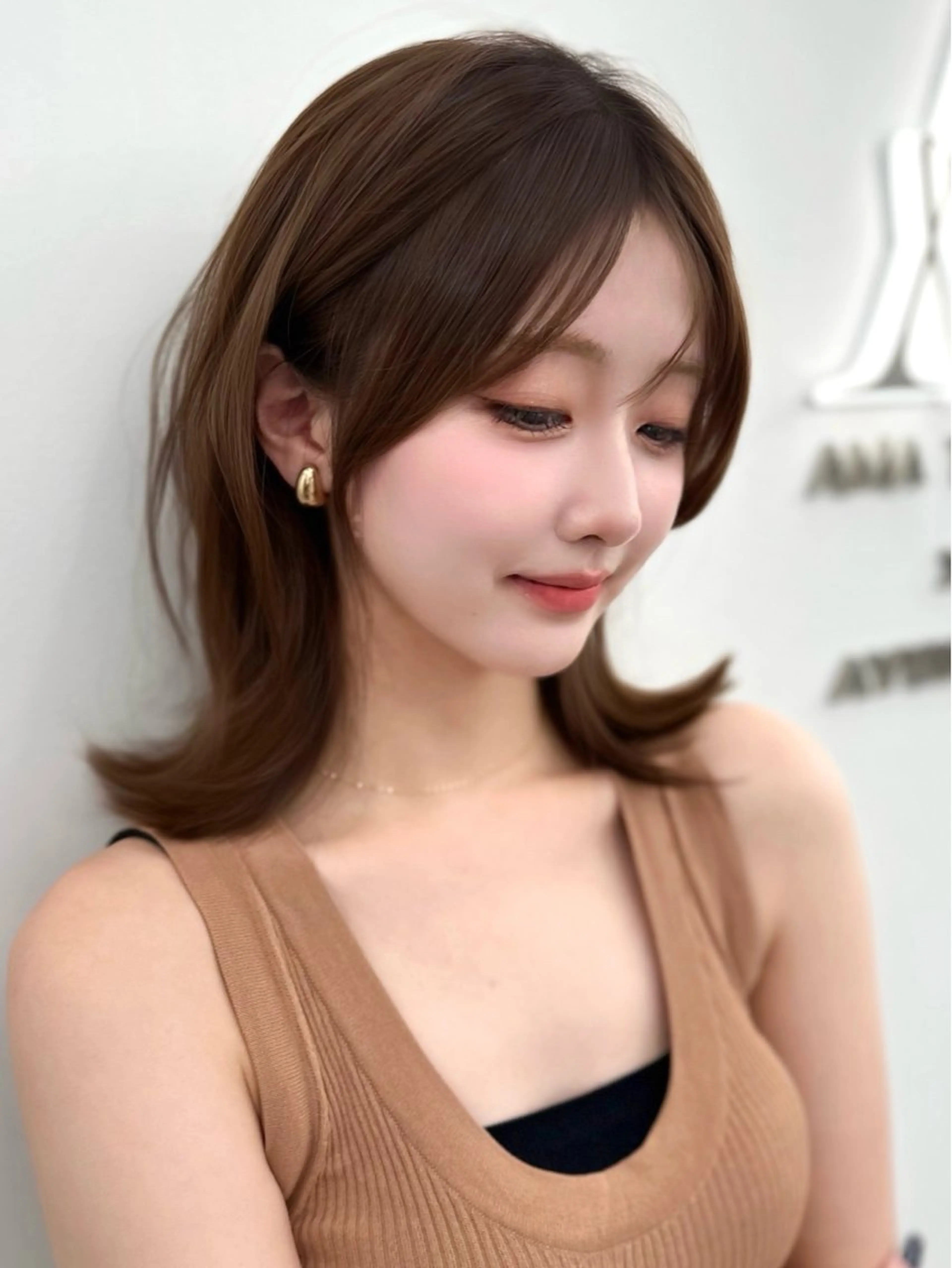 ミディアム 韓国風ヘア レイヤーカット カット ヘアカラー トリートメント 前髪顔まわりカット 🌈中村海聖のヘアスタイル